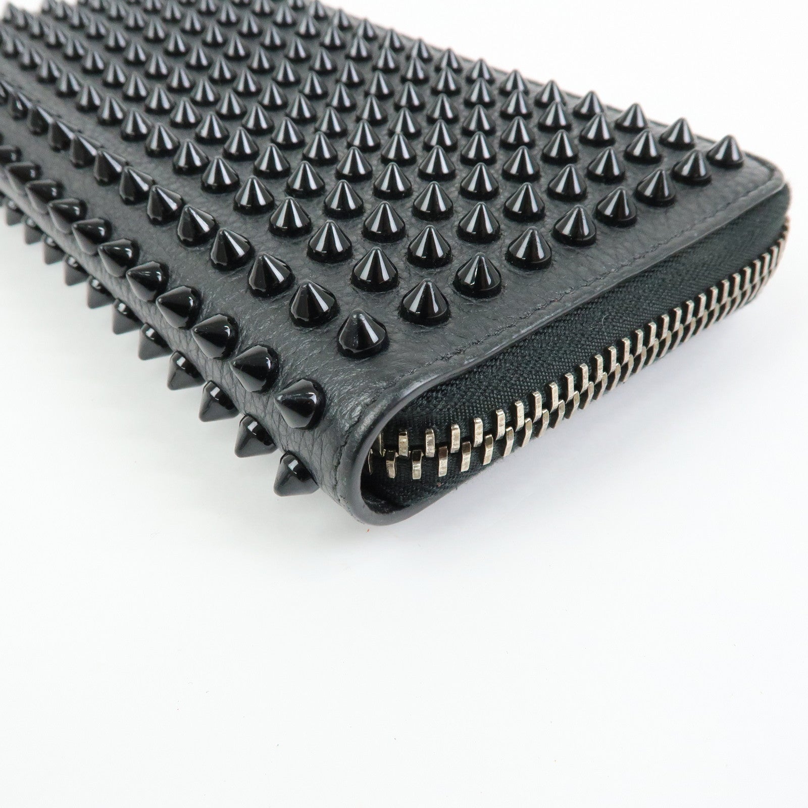 Christian Louboutin Studs Leather Round Zippy Long Wallet Black