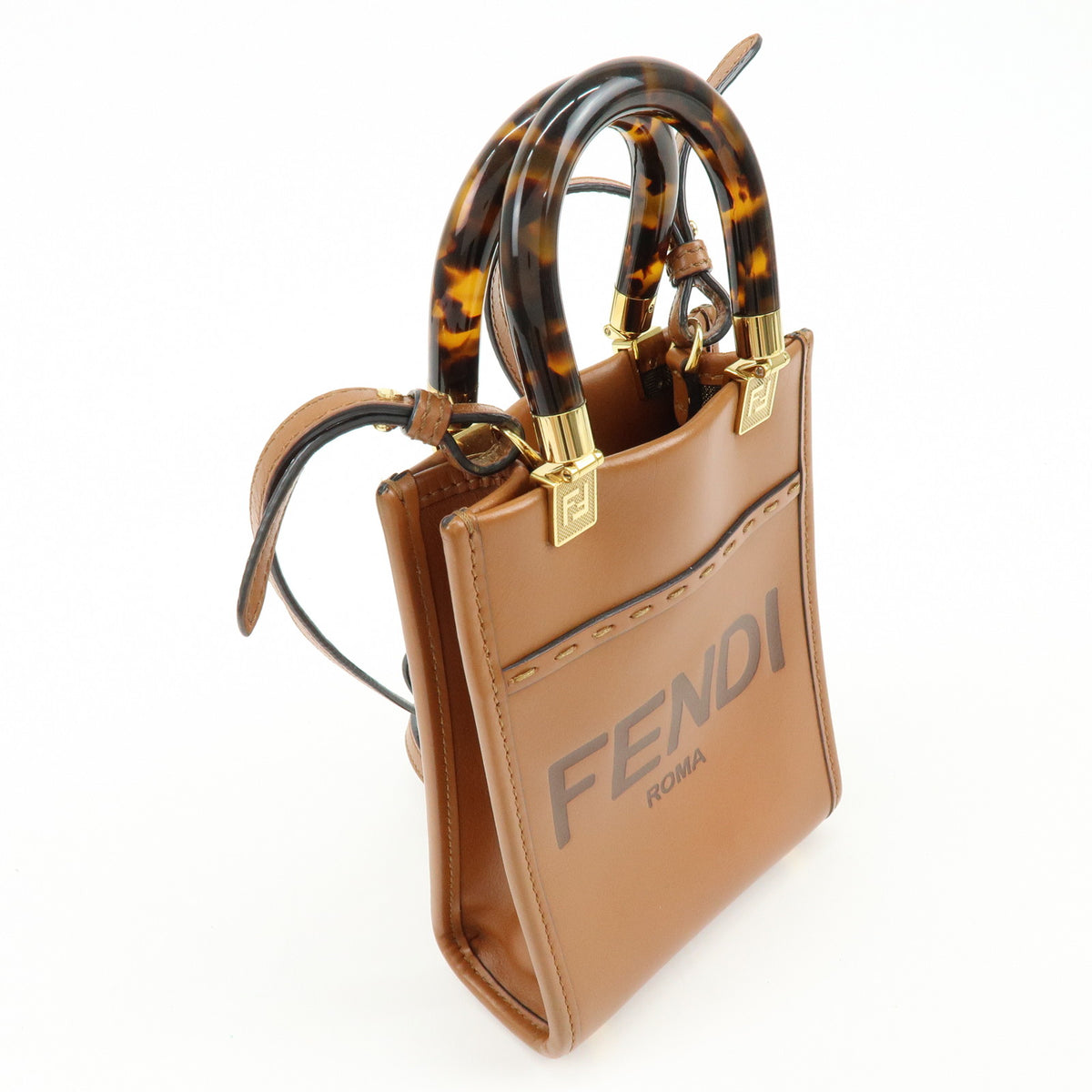 FENDI Sunshine Shopper Small 2Way Bag Shoulder Bag Camel 8BS051