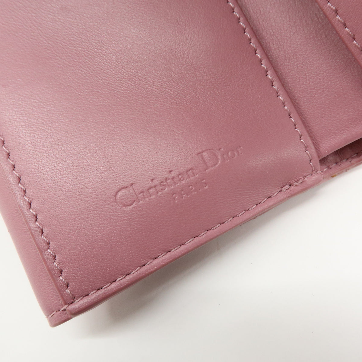 Christian Dior Cannage Lady Dior Patent Leather Compact Wallet Pink