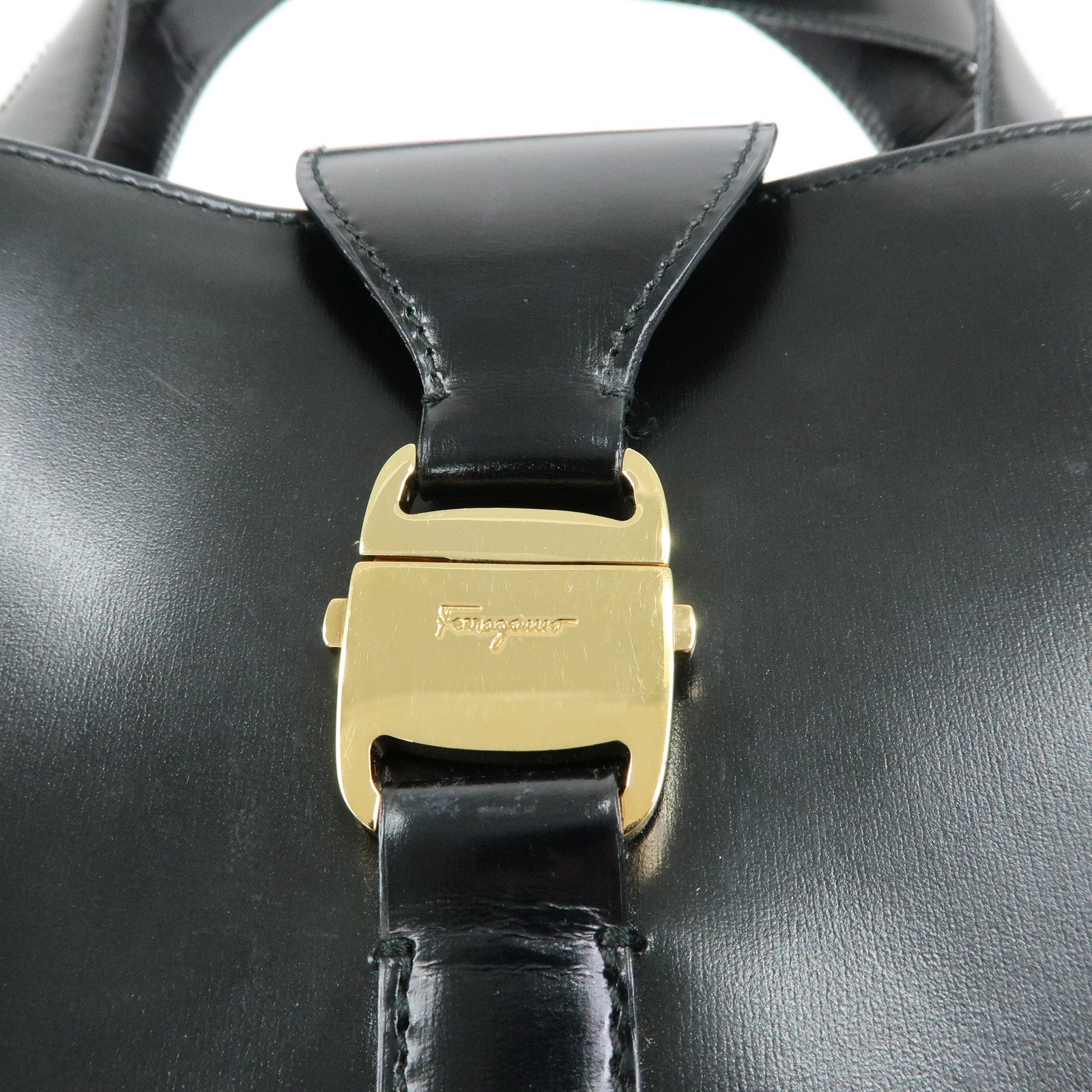 Ferragamo Vara Leather 2way Bag Hand Bag Black