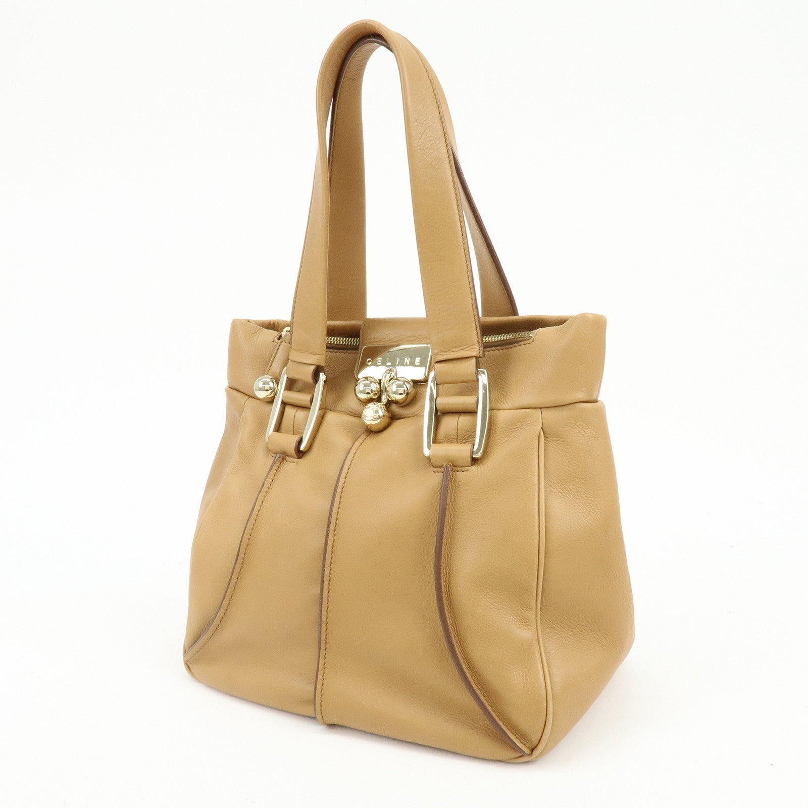 CELINE Blossom Leather Hand Bag Shoulder Bag Beige