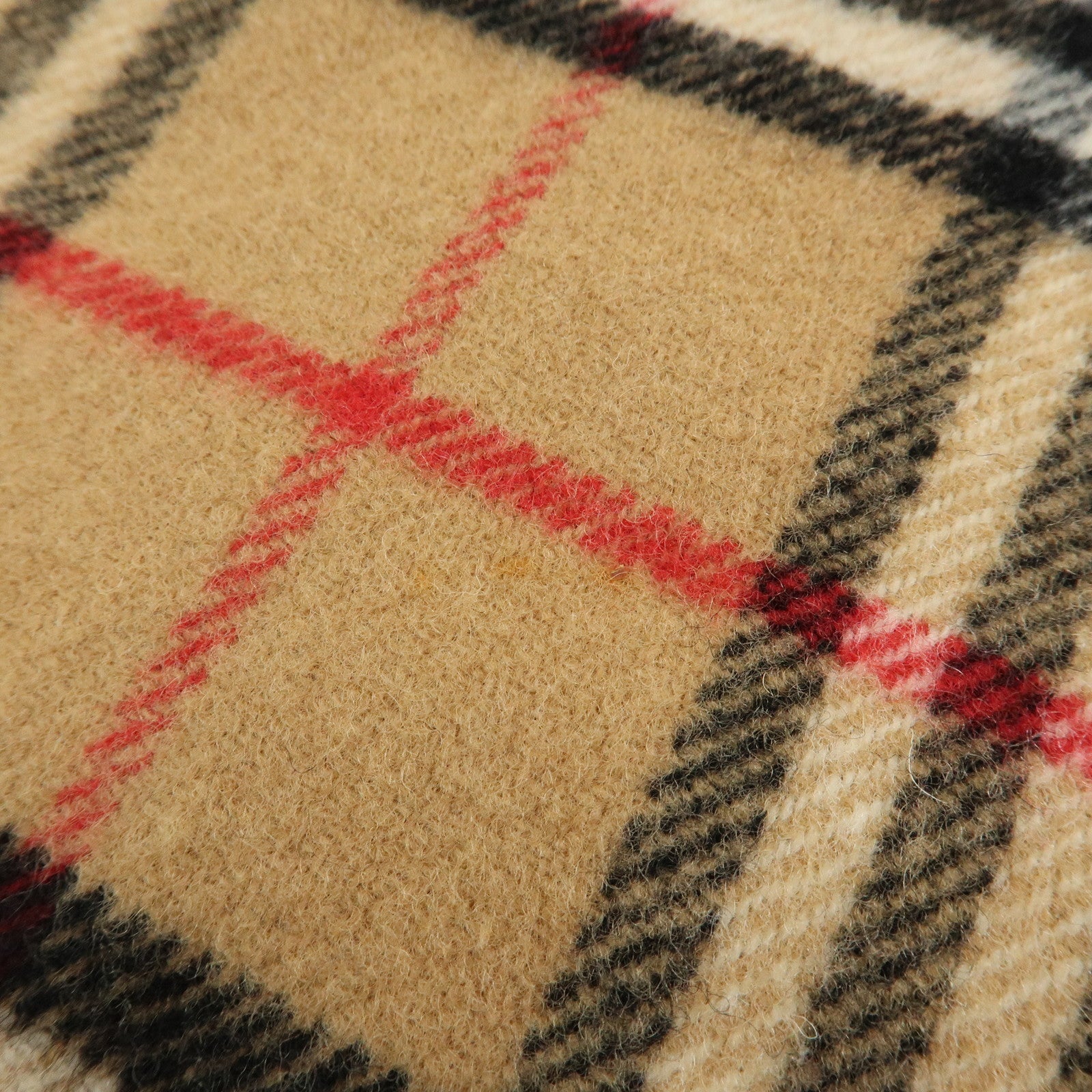 BURBERRY Nova Plaid Wool 100% Fringe Scarf Camel Black Red