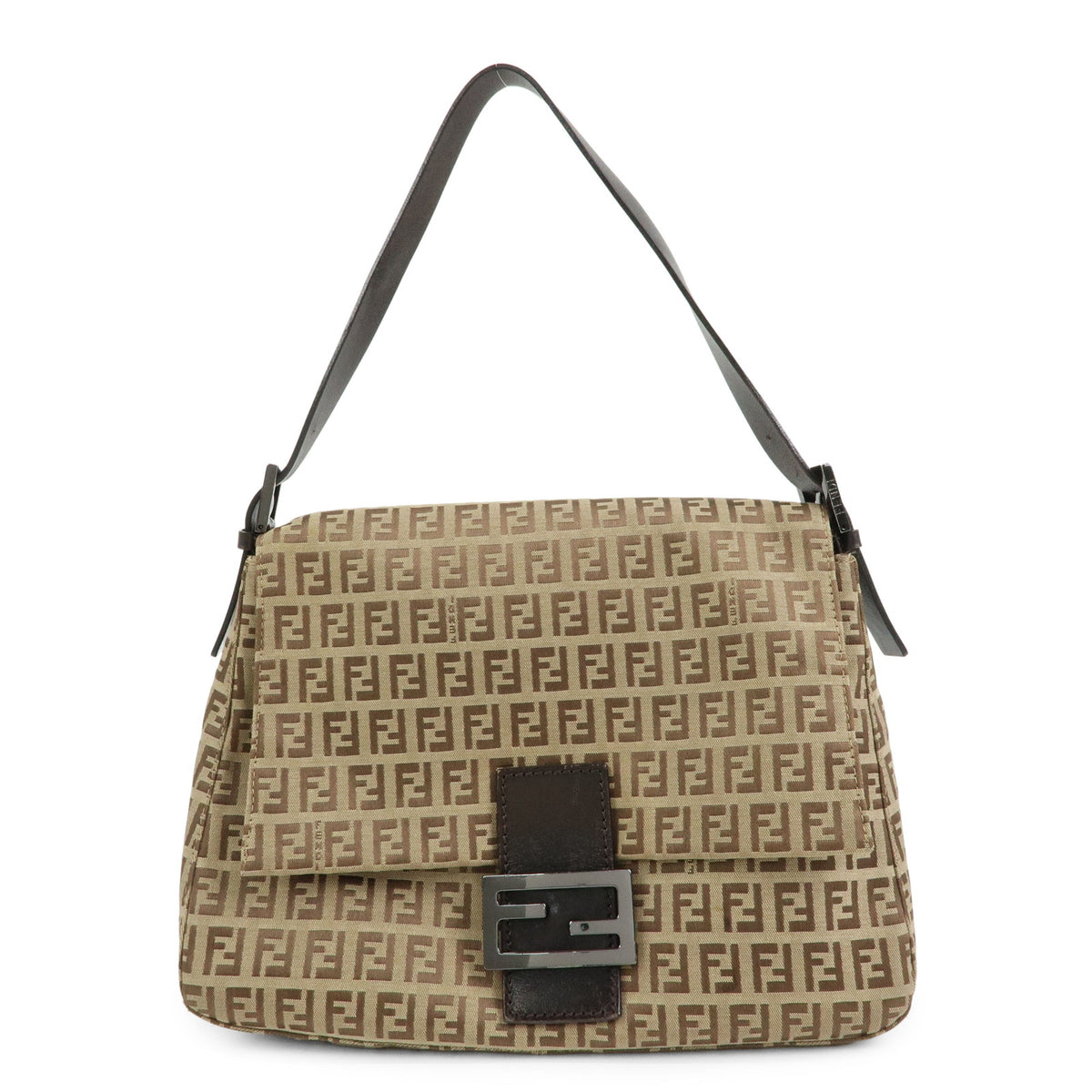 FENDI Mamma Baguette Zucchino Canvas Leather Shoulder Bag 8BR001