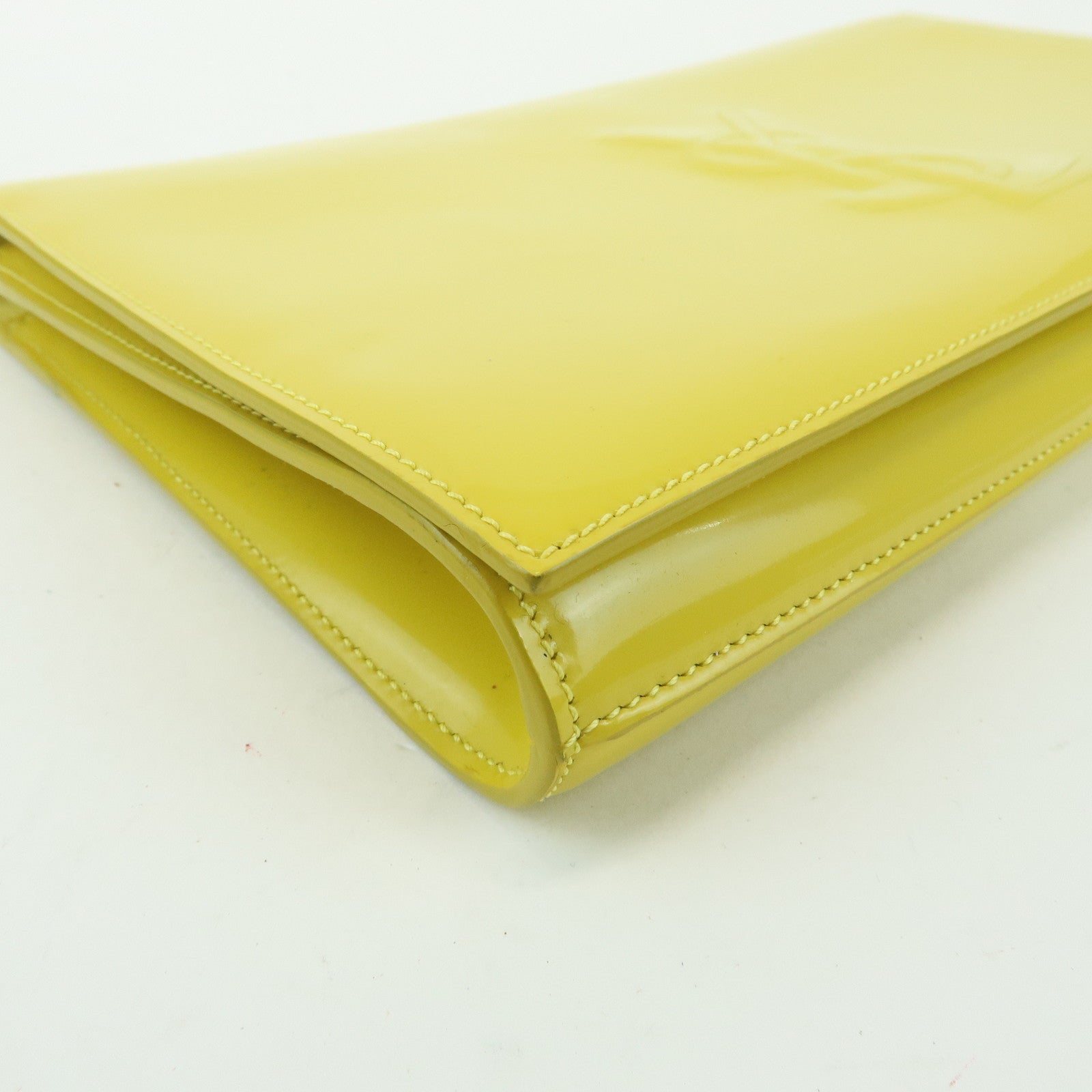 SAINT LAURENT PARIS Cassandra Patent Leather Clutch Bag Yellow 361120