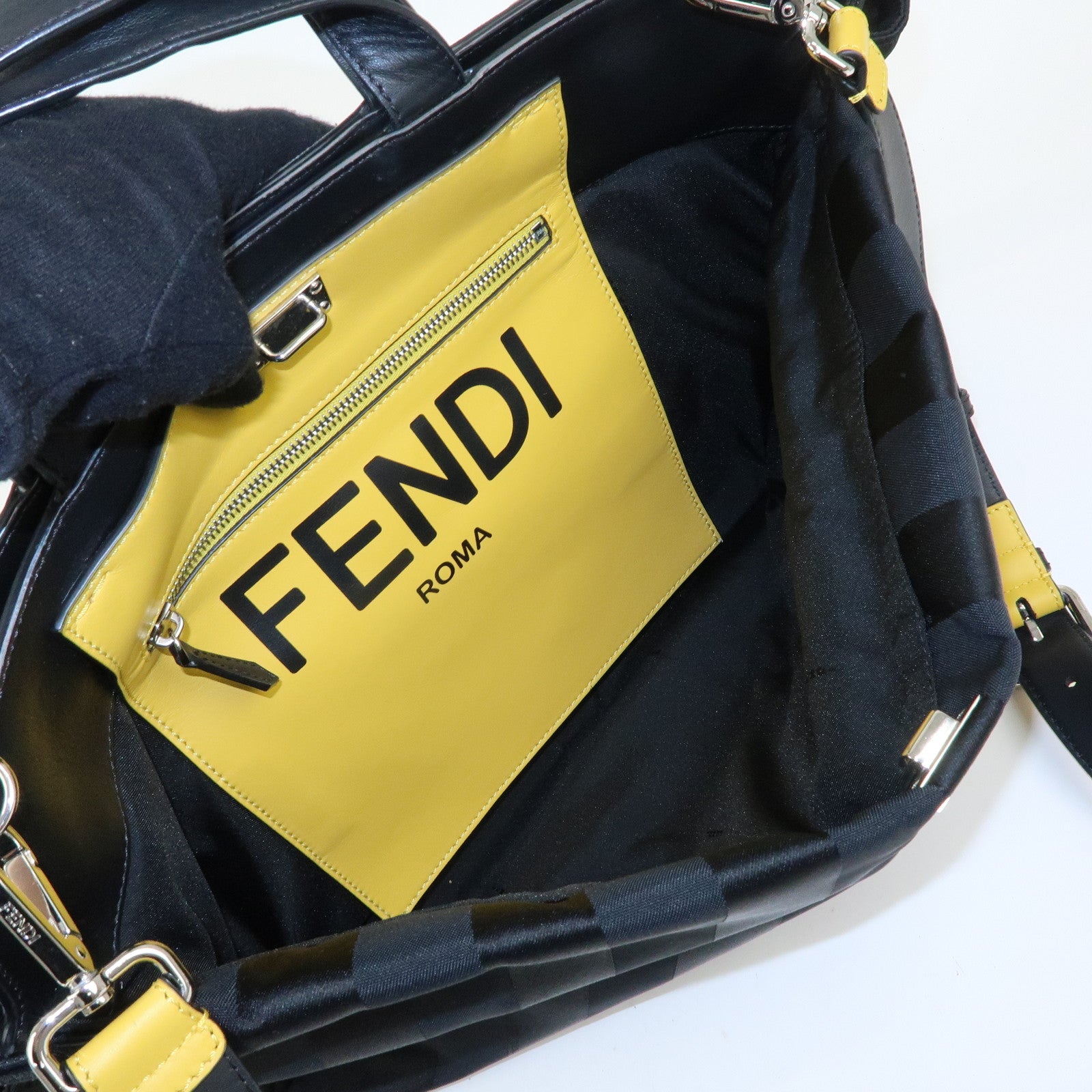 FENDI Pequin Peekaboo Iconic Medium Nylon 2Way Bag Hand Bag 7VA501