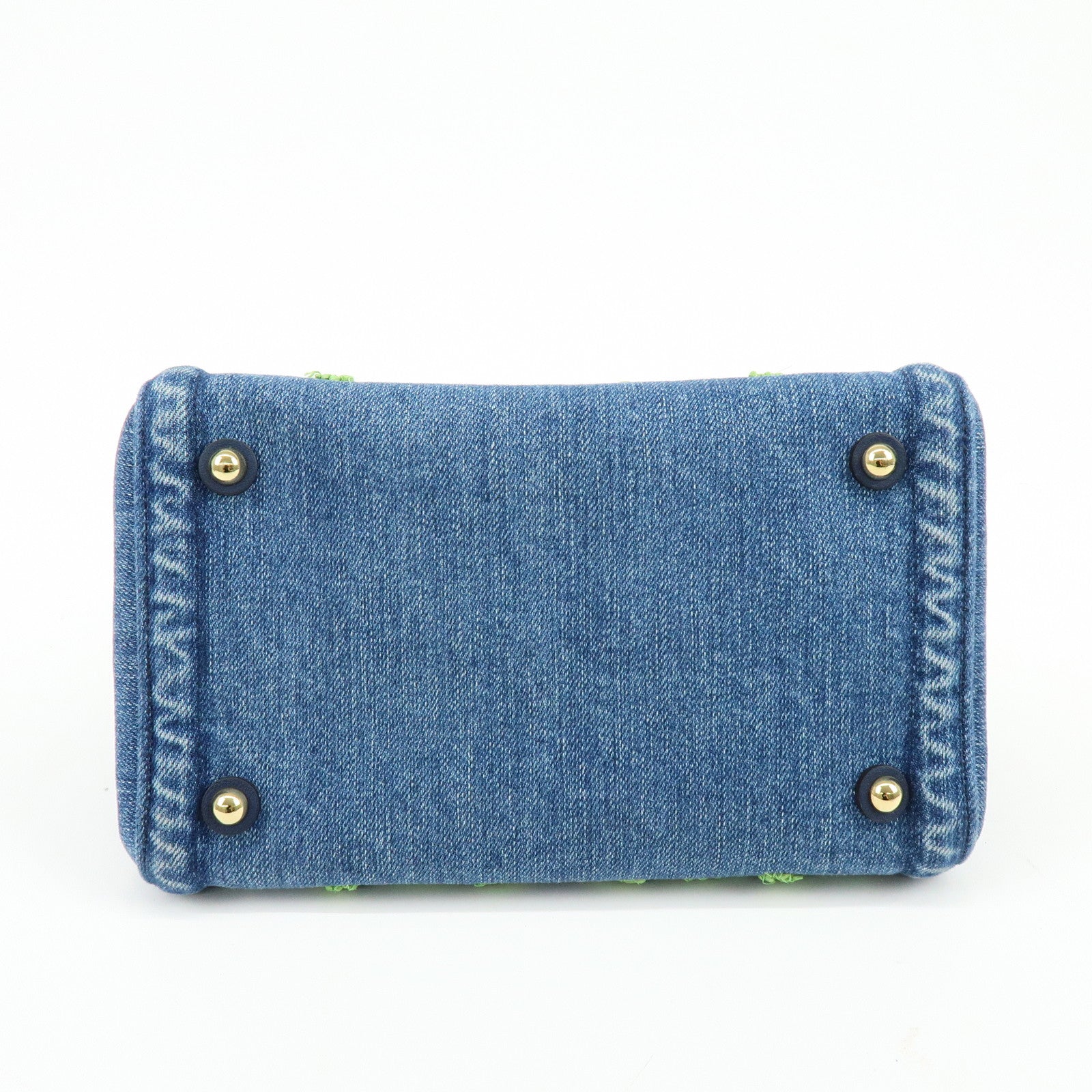 VALENTINO Denim Leather 2Way Hand Shoulder Bag Flower Embroidered