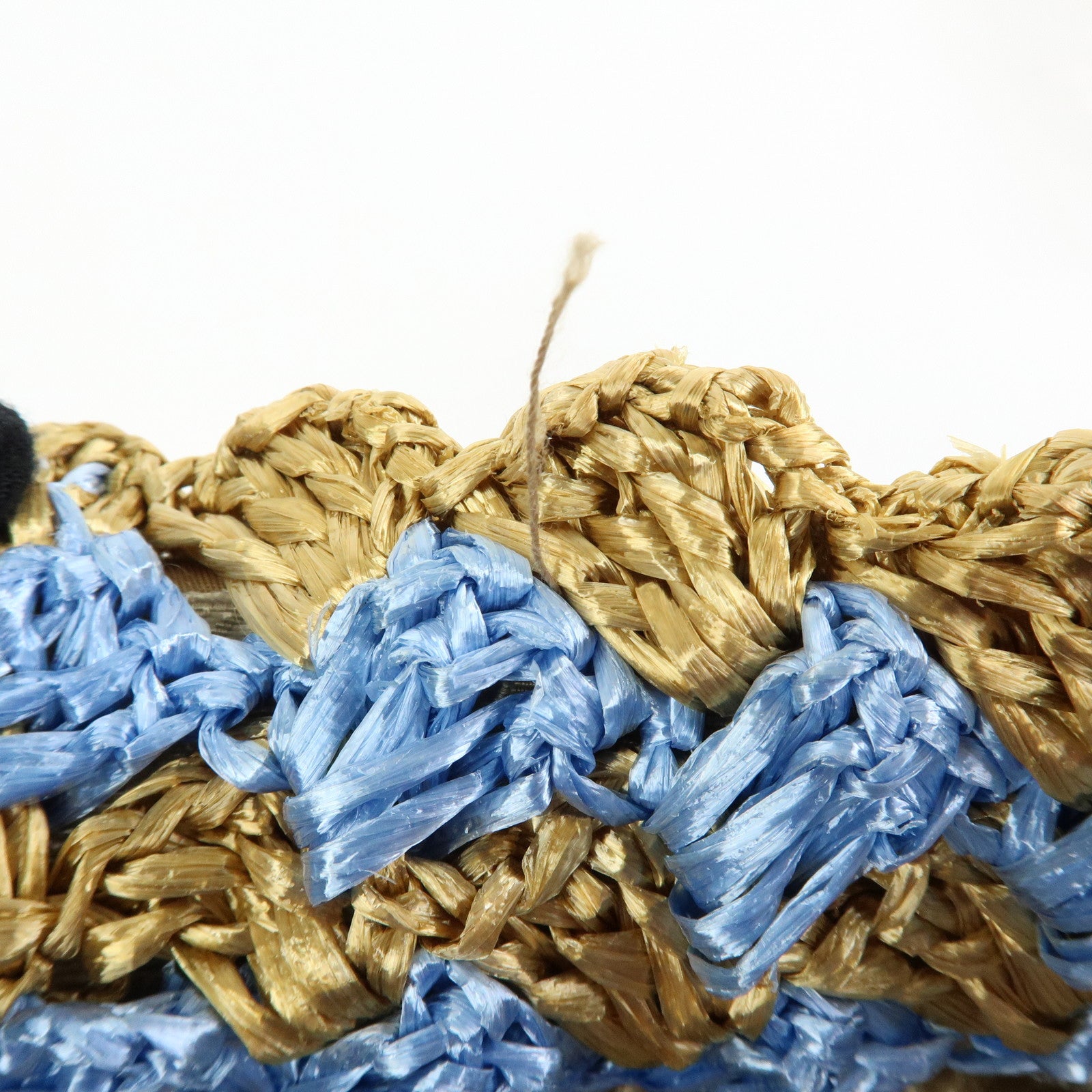 PRADA Triangle Logo Canapa Raffia Tote Bag Hand Bag Beige Blue