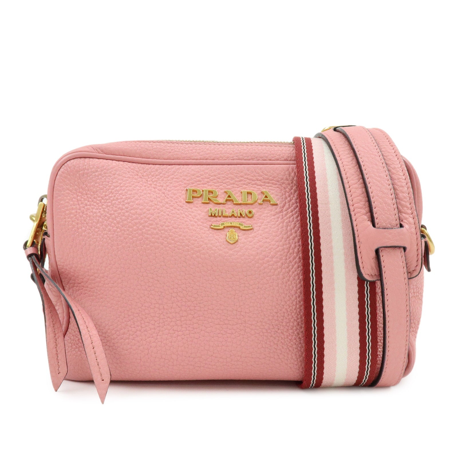 PRADA Logo Leather Shoulder Bag Crossbody Bag Camera Bag Pink