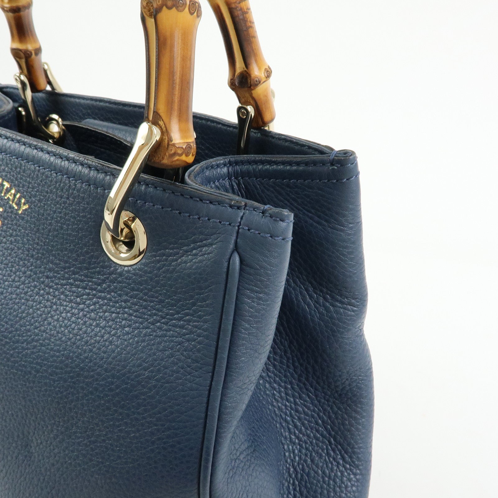 GUCCI Bamboo Leather 2Way Bag Hand Bag  Shoulder Bag Blue 336032