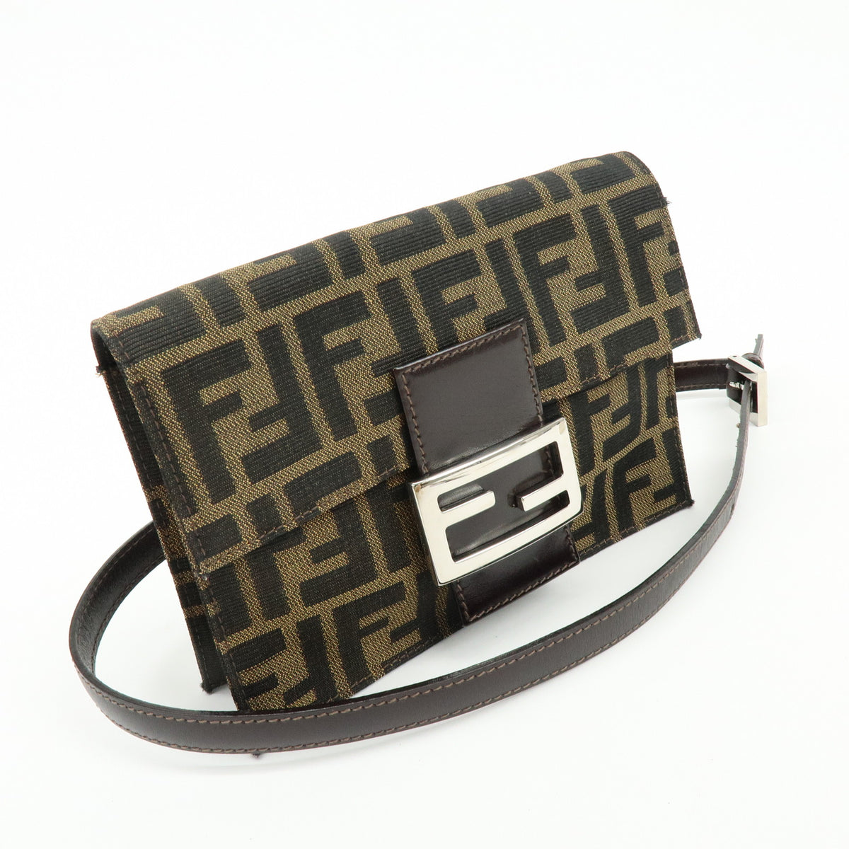 FENDI Zucca Jacquard Canvas Leather Shoulder Bag Brown Black 0915967002