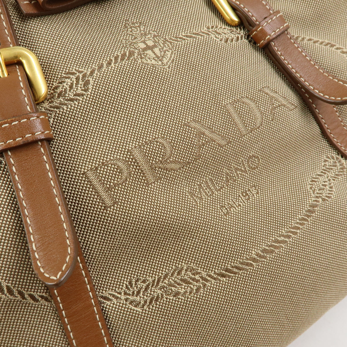 PRADA Triangle Logo Jacquard Canvas Leather 2Way Bag Tote Bag BN1841