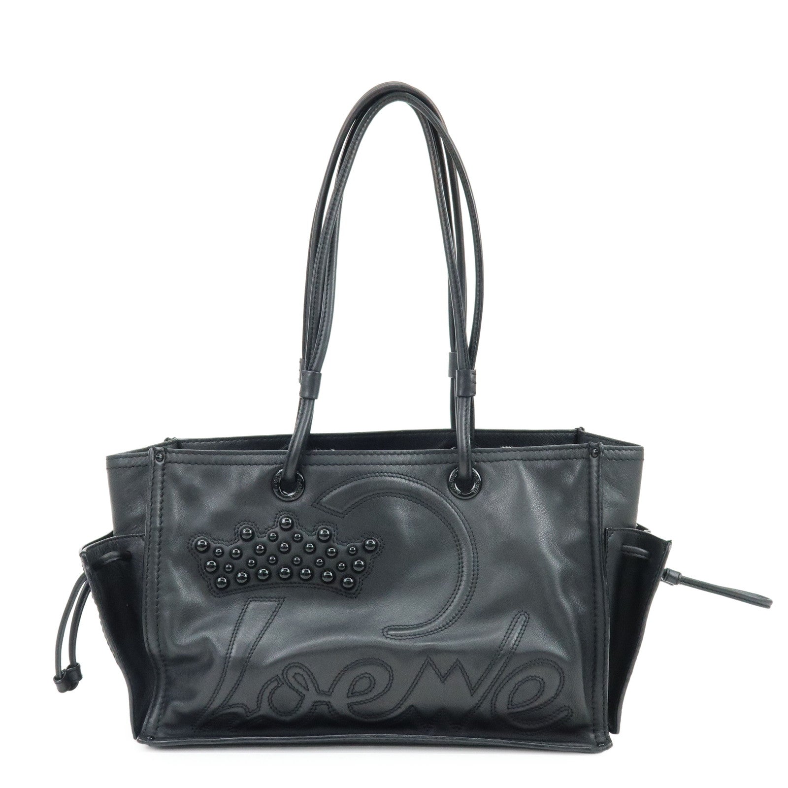 LOEWE Crown Logo Shopper Tote Leather Shoulder Bag Tote Bag Black