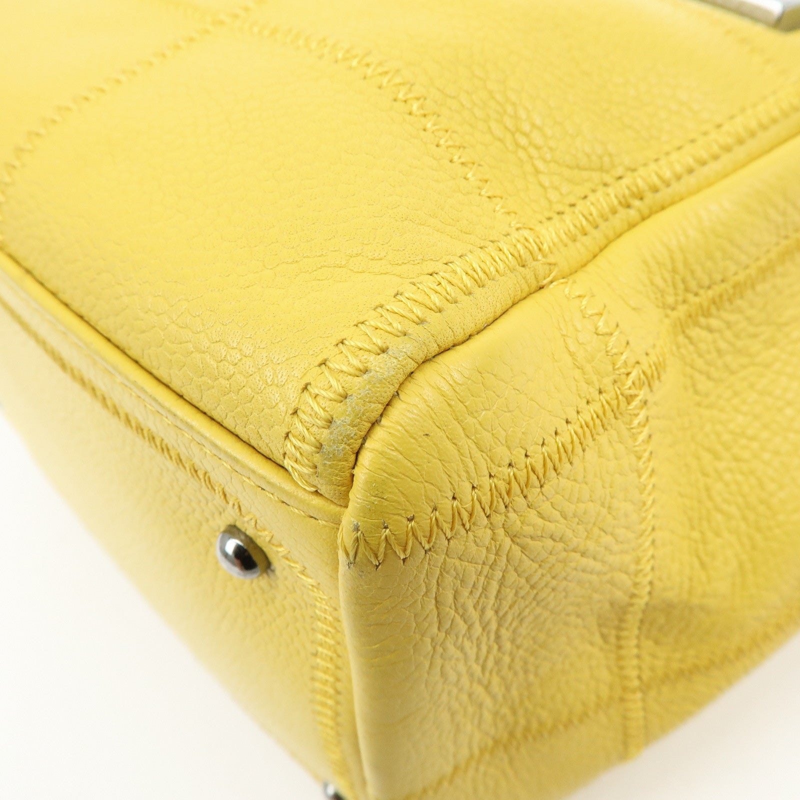 CHANEL Chocolate Bar COCO Mark Caviarskin Boston Bag Yellow A28023