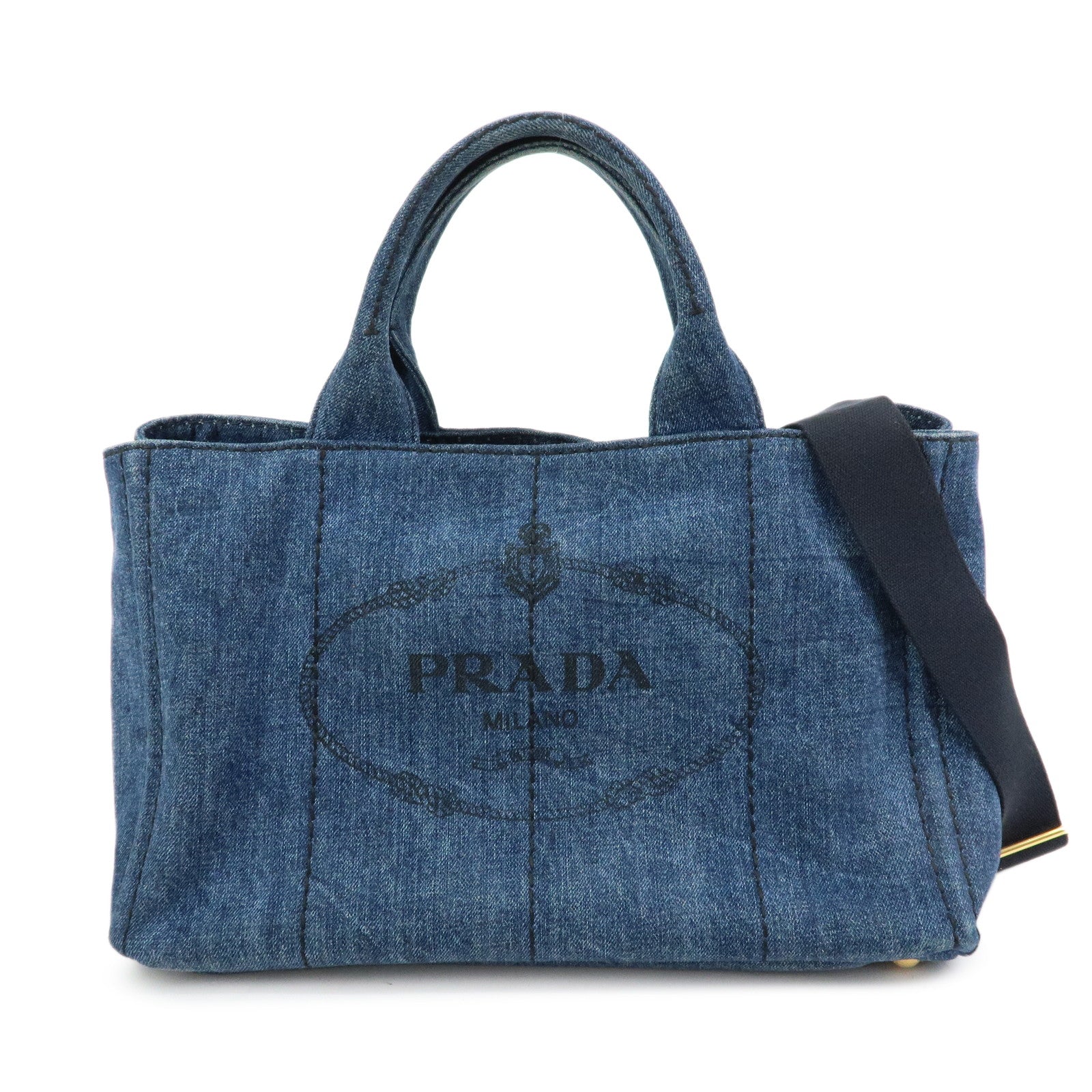 PRADA Canapa Triangle Logo Canvas 2Way Hand Bag Shoulder Bag Denim