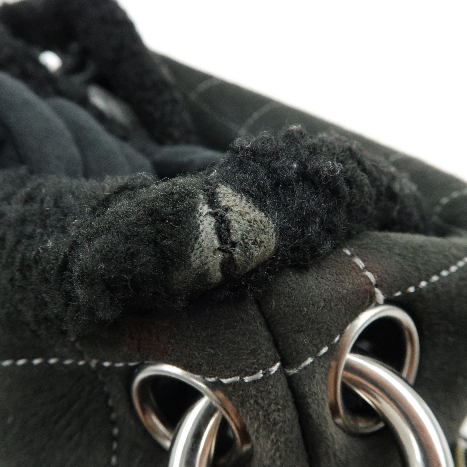 CHANEL Mouton Fur Leather Shoulder Bag with Strap Set Black