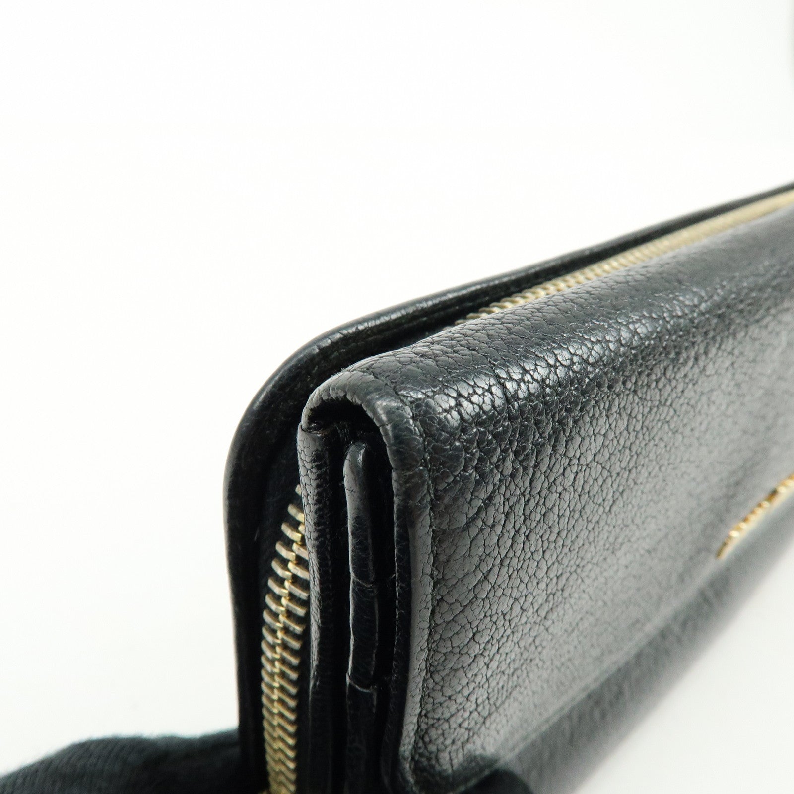 MIU MIU Leather Long Flap Round Zip Wallet Black 5M1344