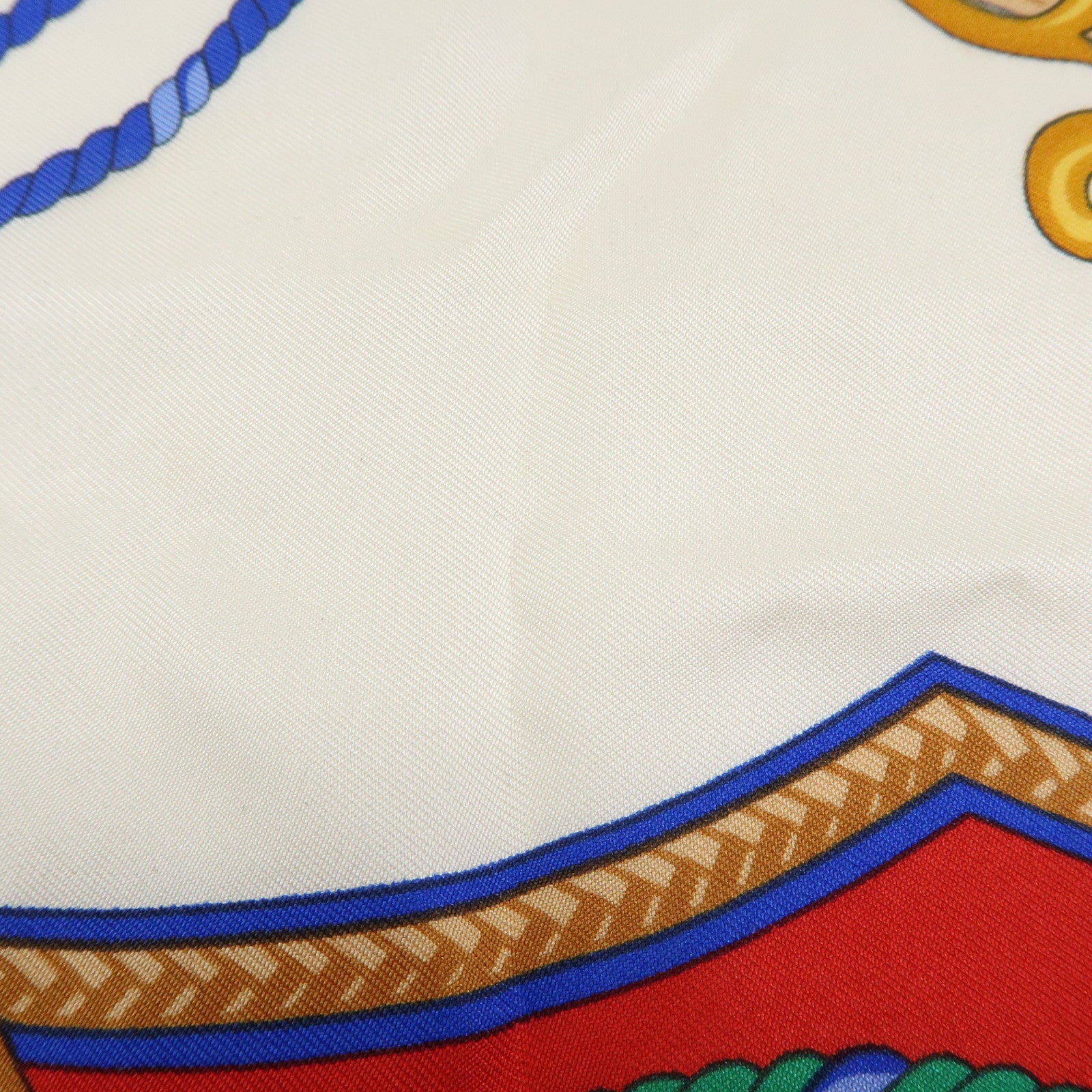 CELINE Silk100% Tassel Chain Print Scarf Shawl Blue Red Yellow