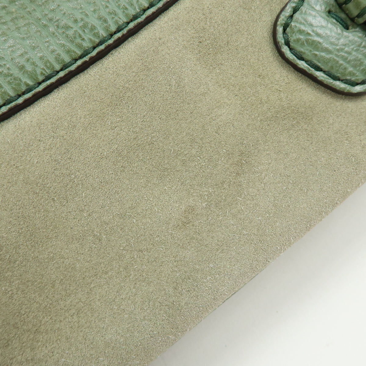 TOD'S Logo Suede Embossed Leather Hand Bag Shoulder Bag Sage Green