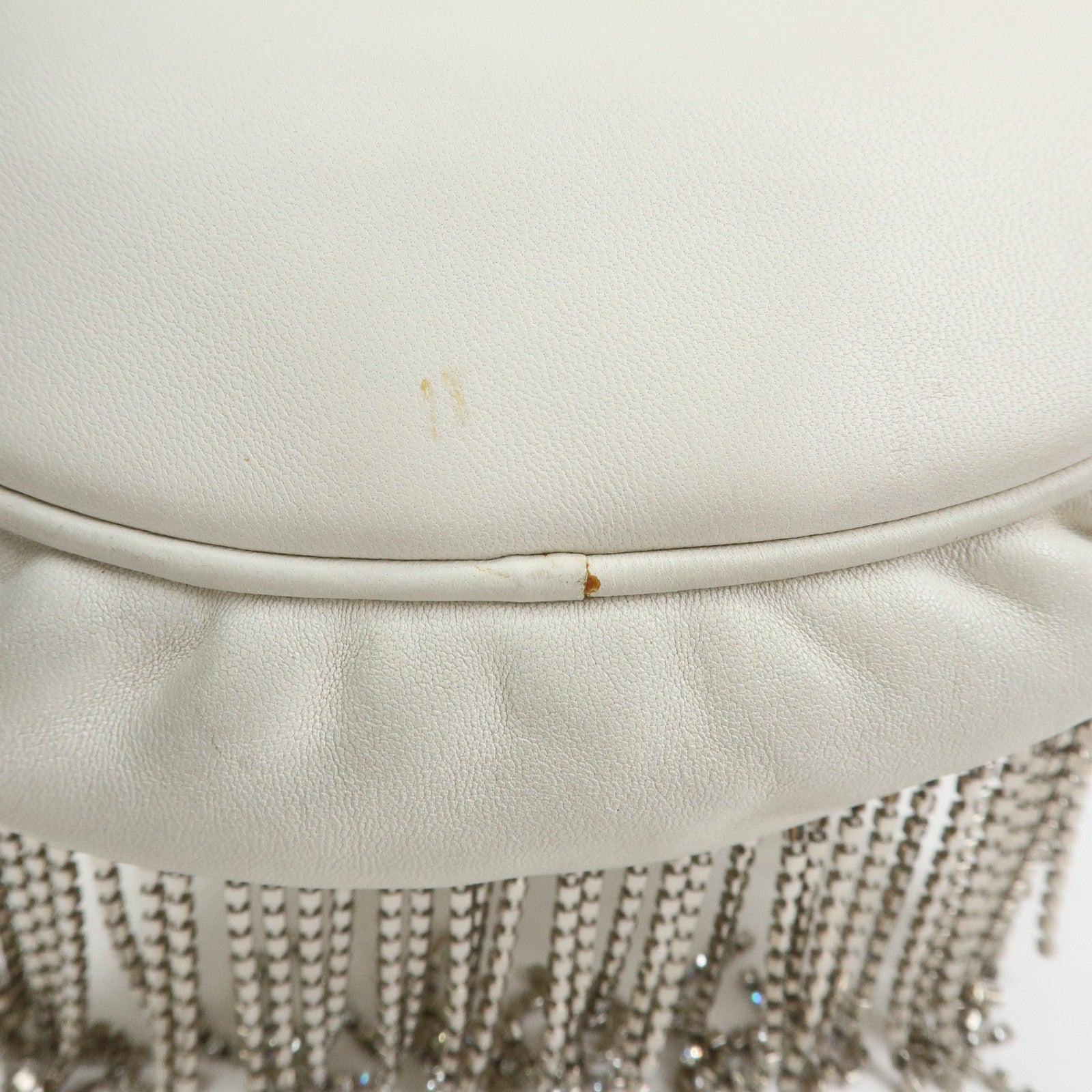 MIU MIU Nappa Leather 2Way Hand Bag Shoulder Bag Fringe White 5BE014