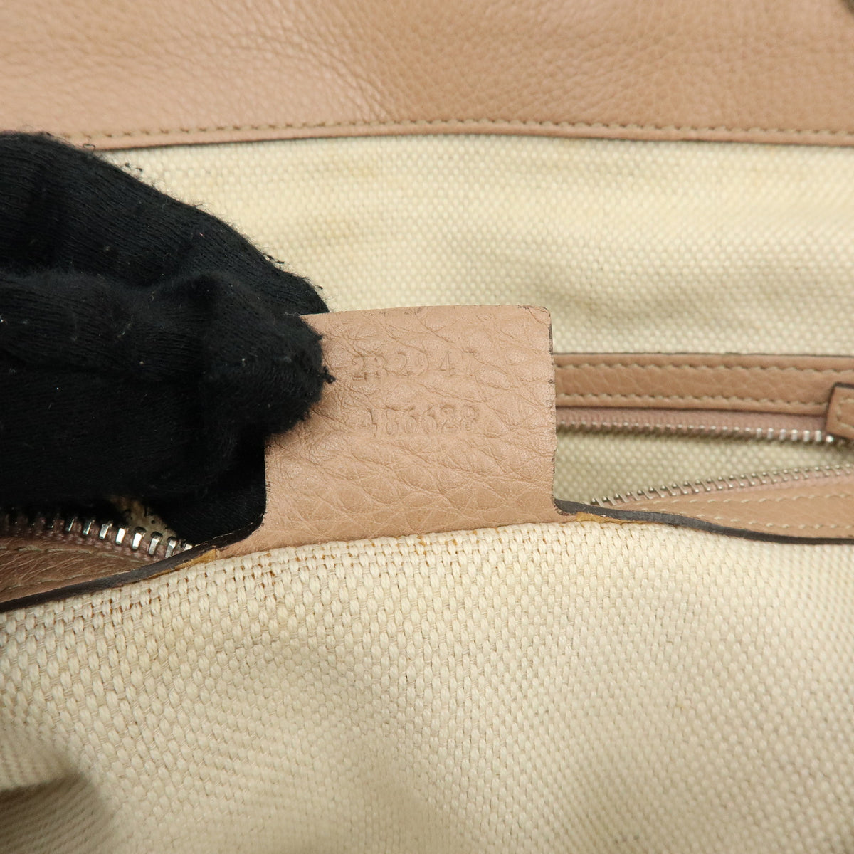 GUCCI Bamboo GG Canvas Leather Tote Bag Beige Brown Pink 232947
