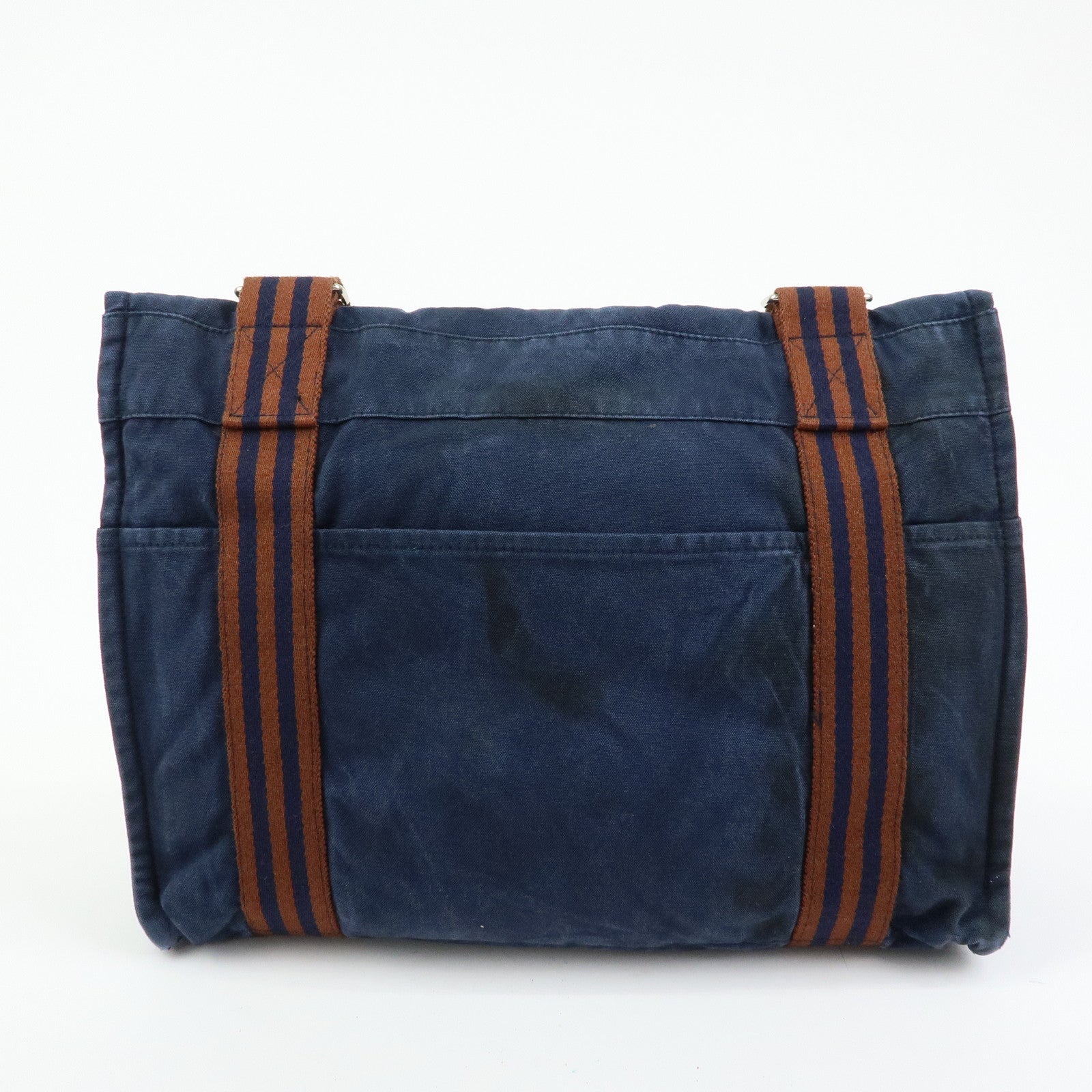 HERMES Besace MM Fourre Tout Canvas Shoulder Crossbody Bag Navy Brown