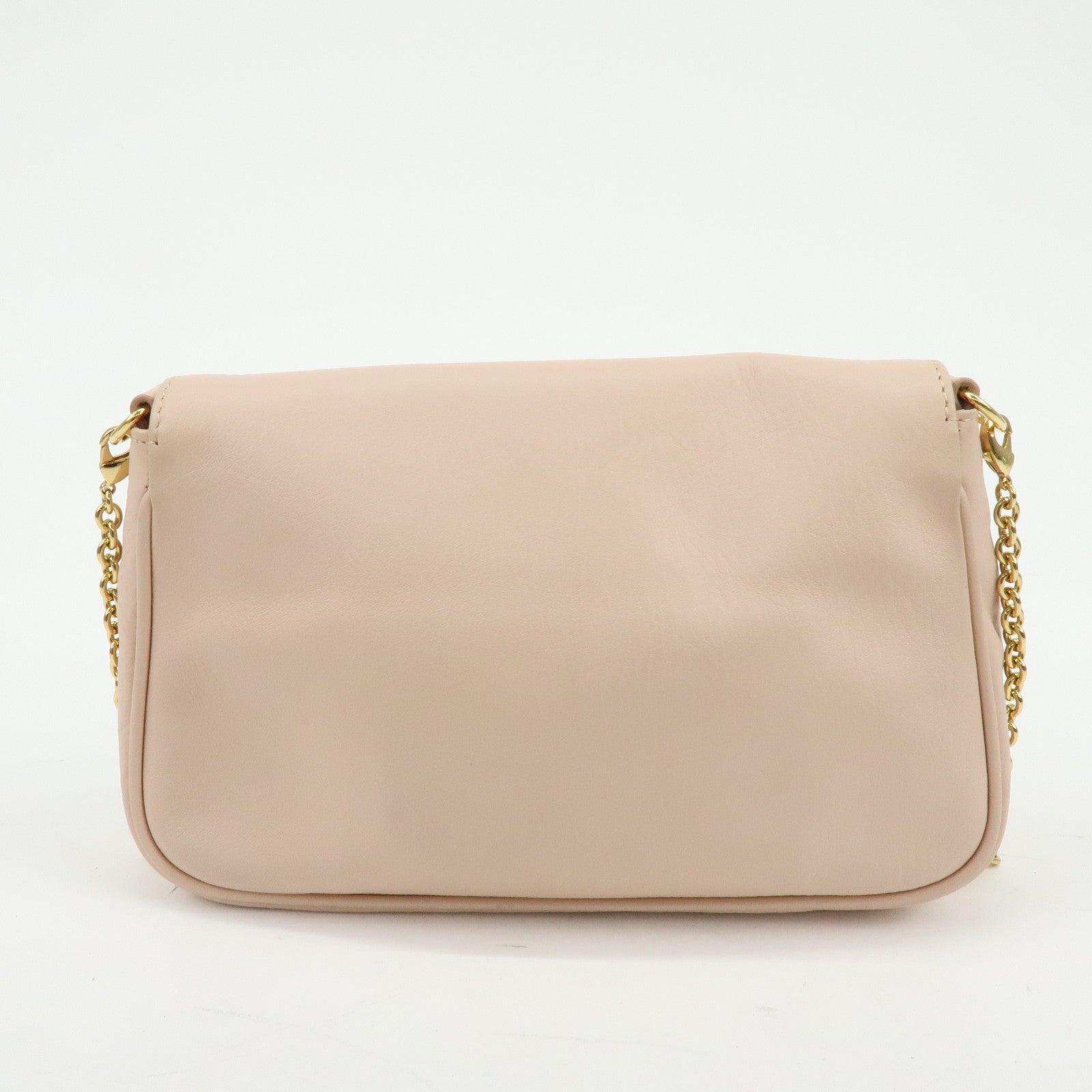FENDI Leather Chain Shoulder Bag Crossbody Bag Pink Beige 8M0276