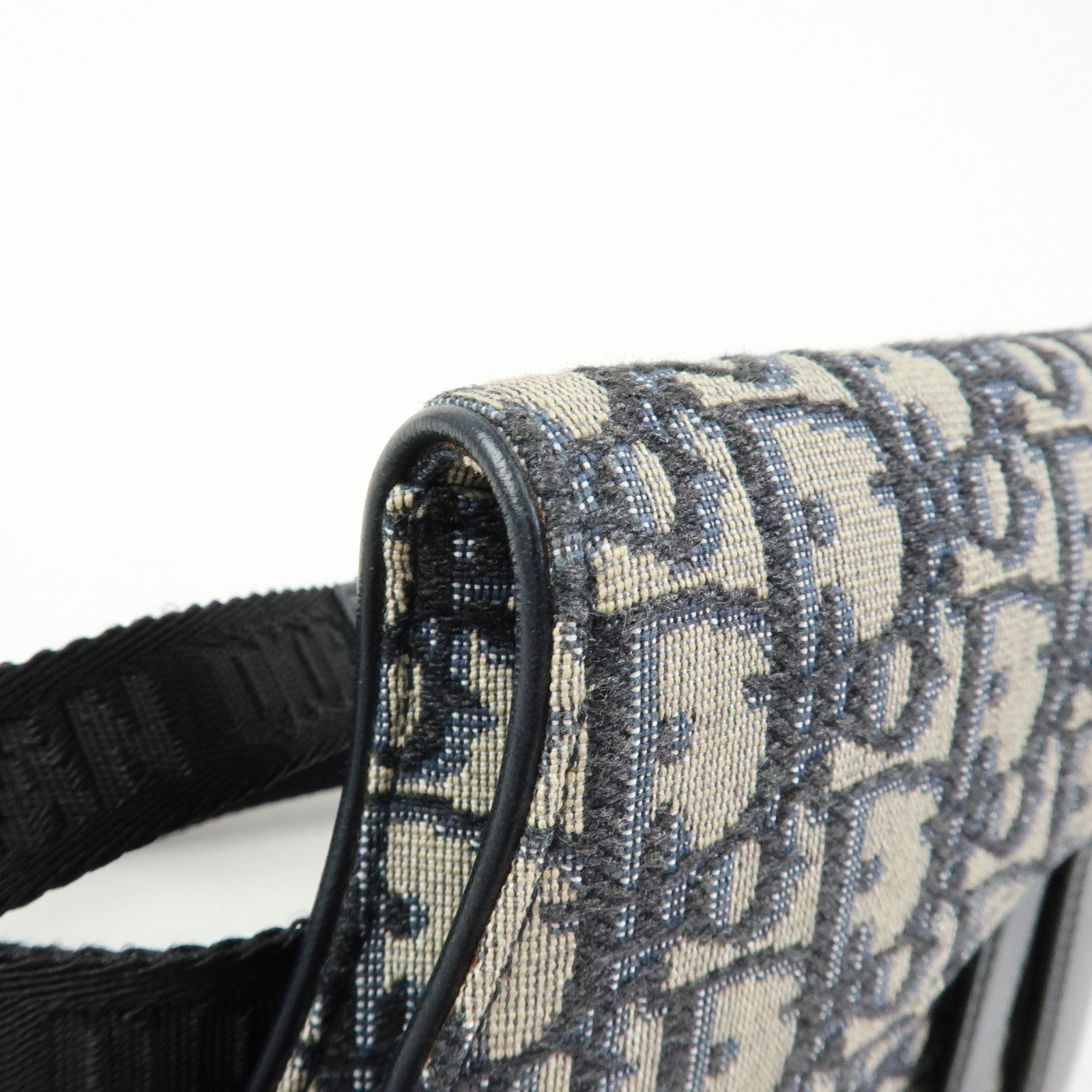 Christian Dior Oblique Jacquard Leather Saddle Bag Waist Body Bag Navy