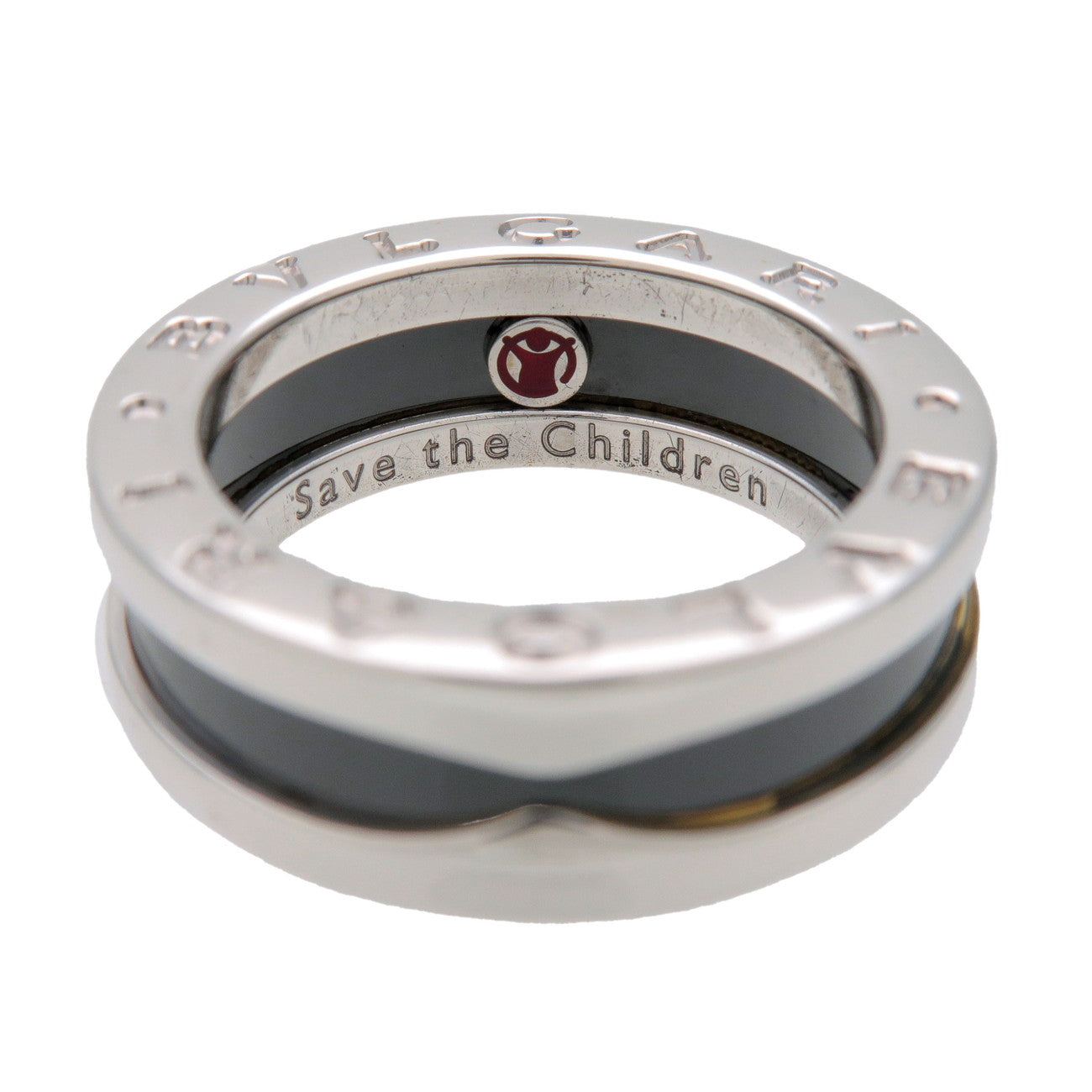 BVLGARI B-Zero1 Save the Children Ring SV925 Black Ceramic #49 US4.5