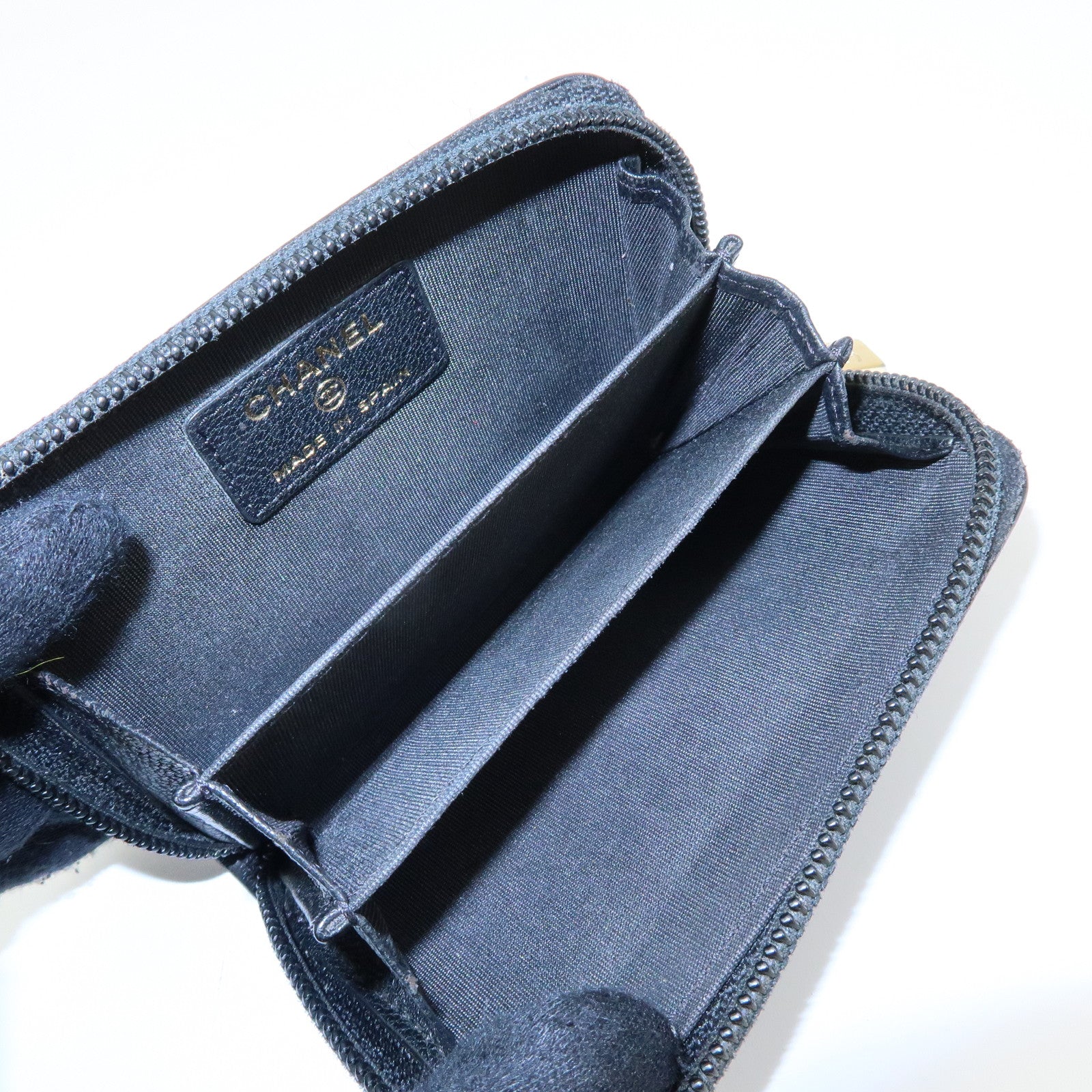 CHANEL COCO Mark Calf Skin Round Zippy Compact Wallet Black