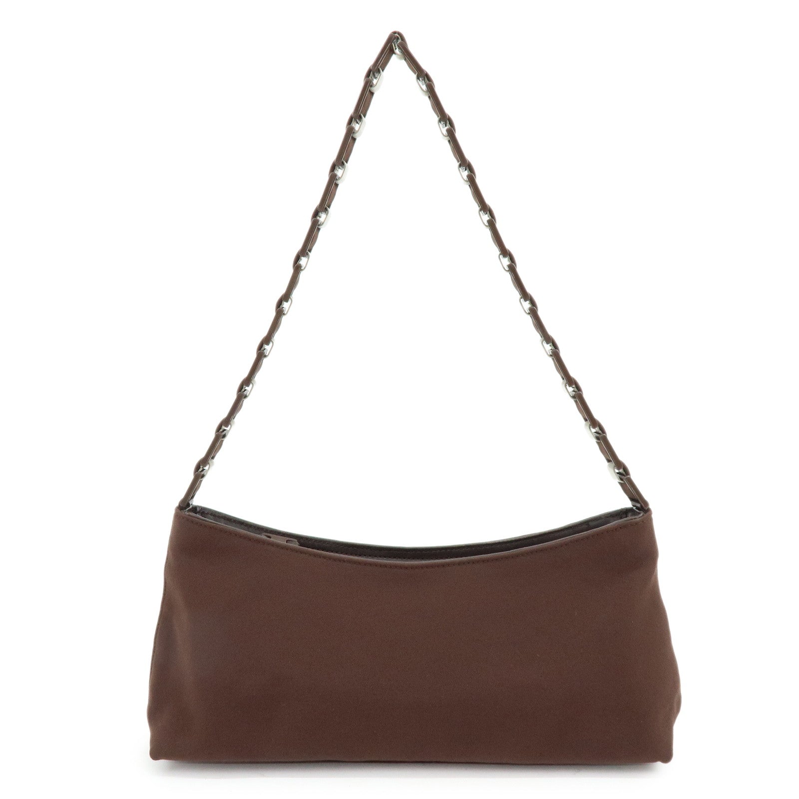 Ferragamo Varra Nylon Leather Chain Shoulder Bag Hand Bag Brown