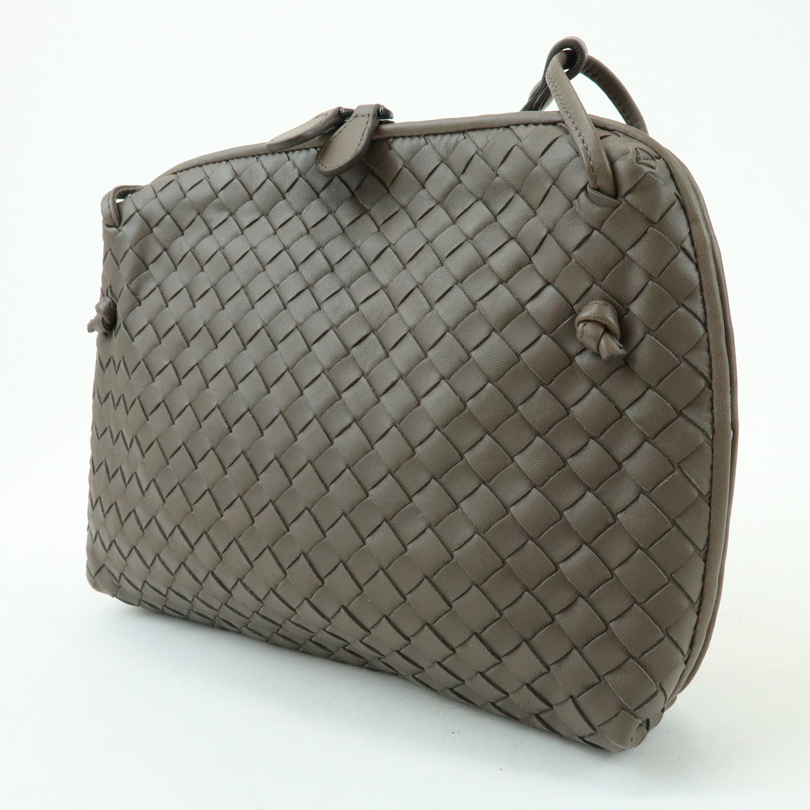 BOTTEGA VENETA Intrecciato Nodini Leather Shoulder Bag Brown