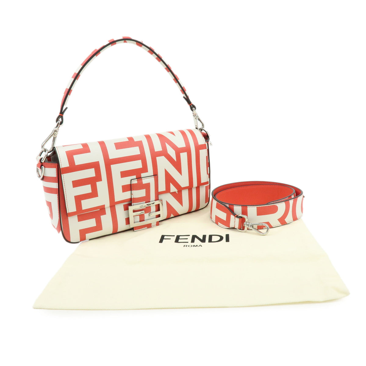 FENDIxMarc Jacobs Mamma Baguette Leather Shoulder Bag Red White 8BR600