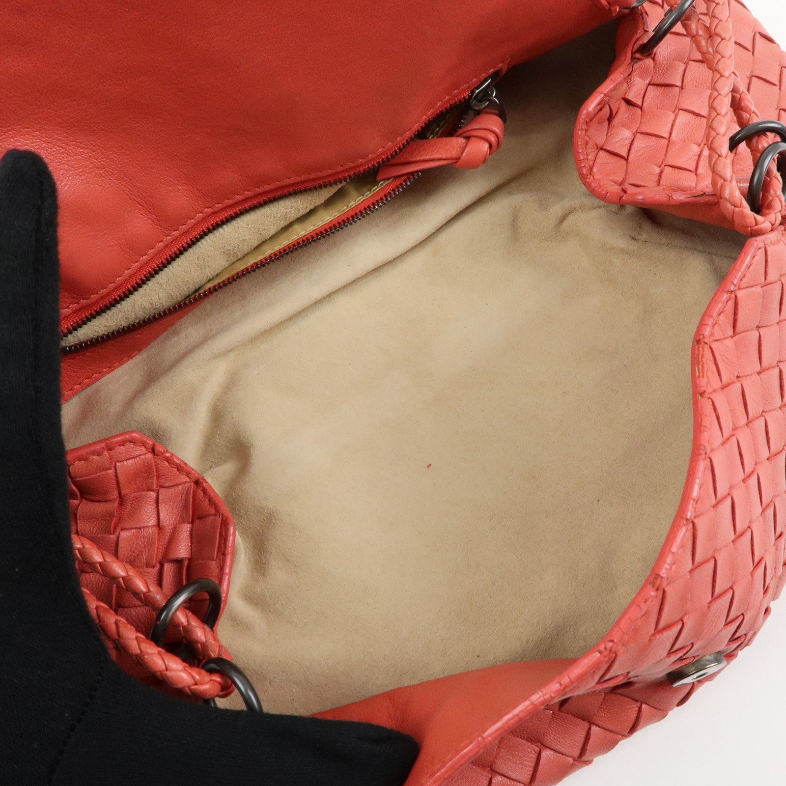 BOTTEGA VENETA Intracciato Leather Shoulder Bag  Hand Bag Coral V0016