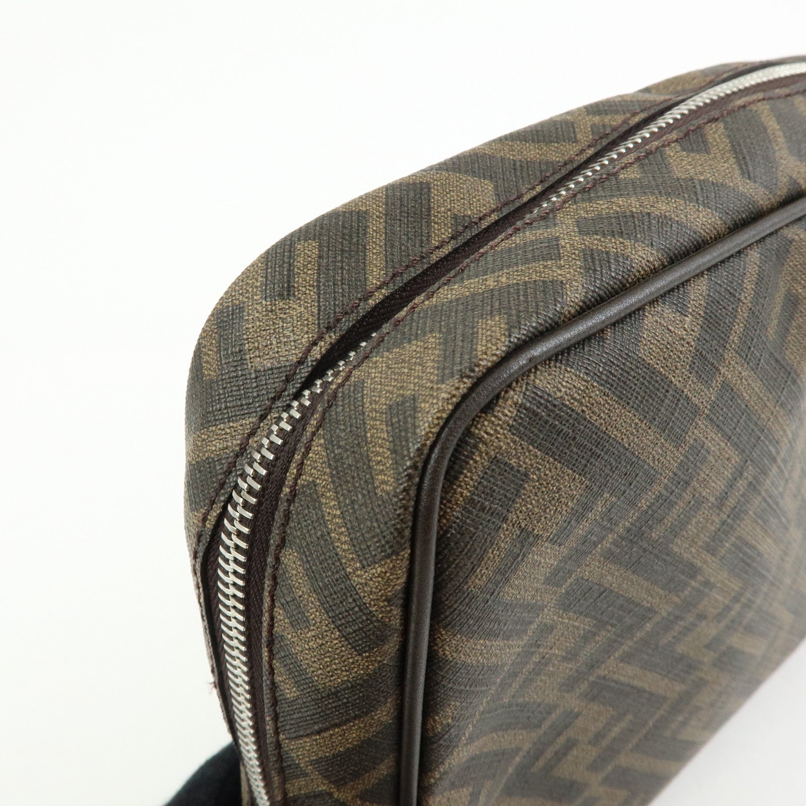FENDI ZUCCA PVC Leather Clutch Bag Pouch Brown Black 7N0116