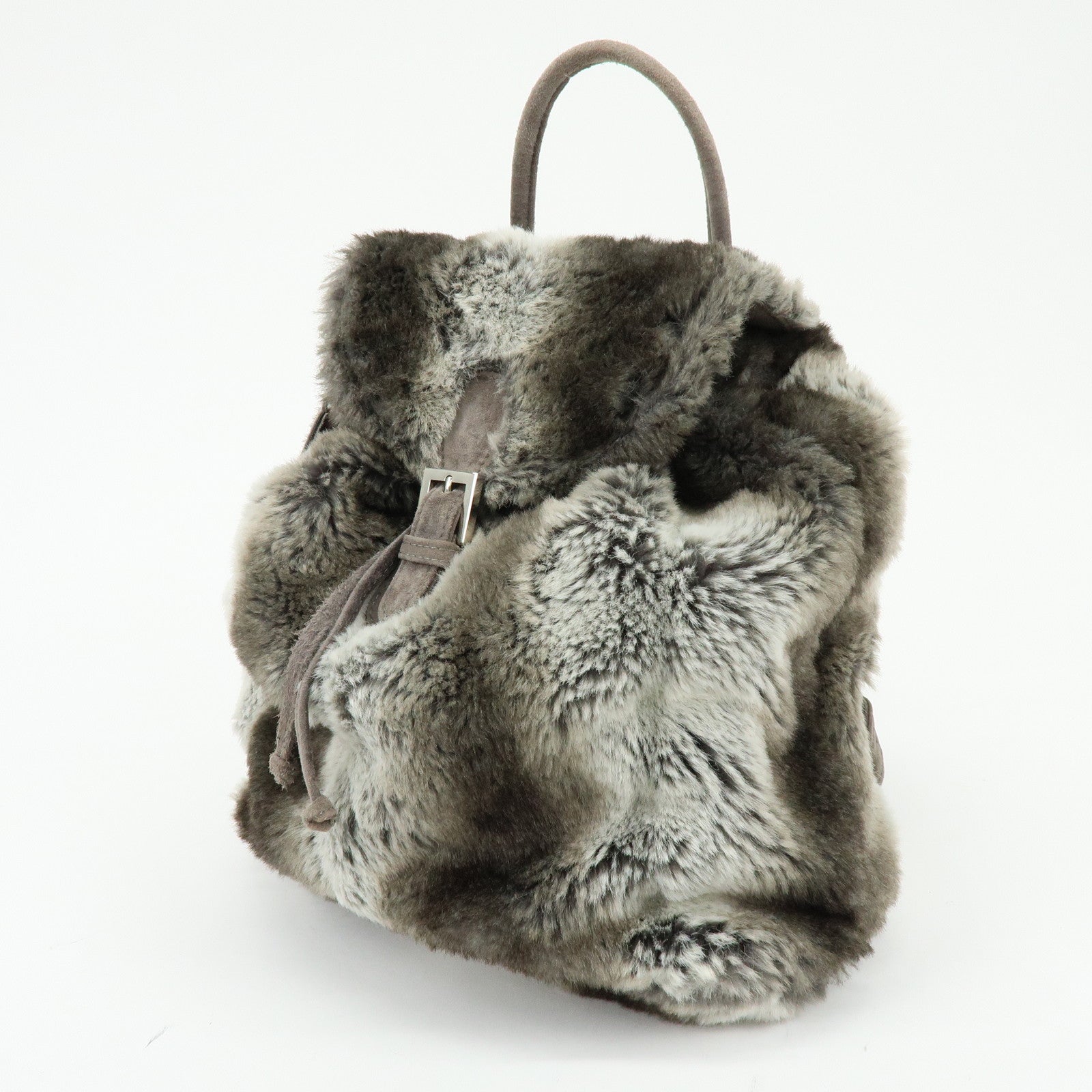 FENDI Zucca Mink like Fur Suede Backpack Rucksuck Gray