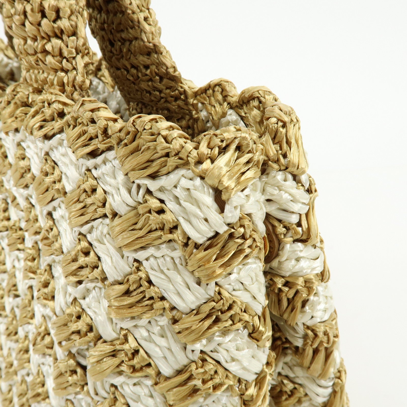PRADA Traingle Logo Canapa Raffia Tote Bag Hand Bag Natural White