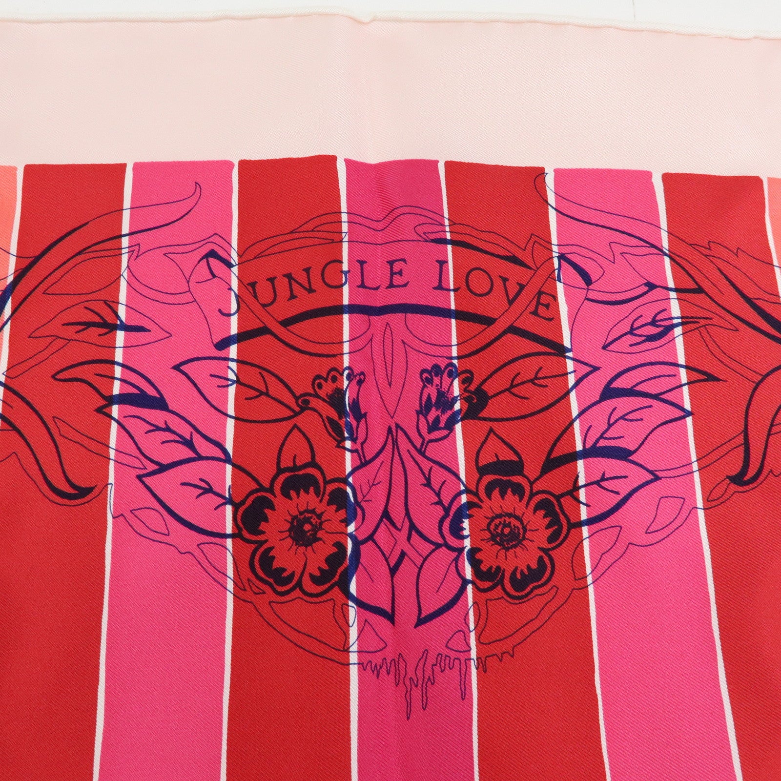HERMES Carre 90 Silk 100% Scarf JUNGLE LOVE Stripe Pink Red Purple
