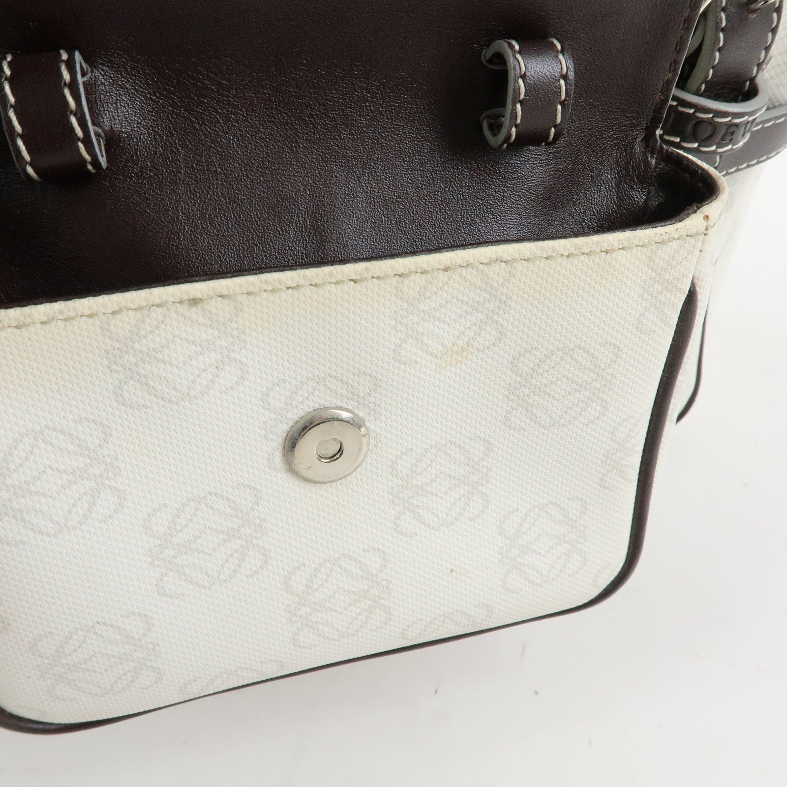 LOEWE Anagram PVC Leather Hand Bag Boston Bag White Dark Brown