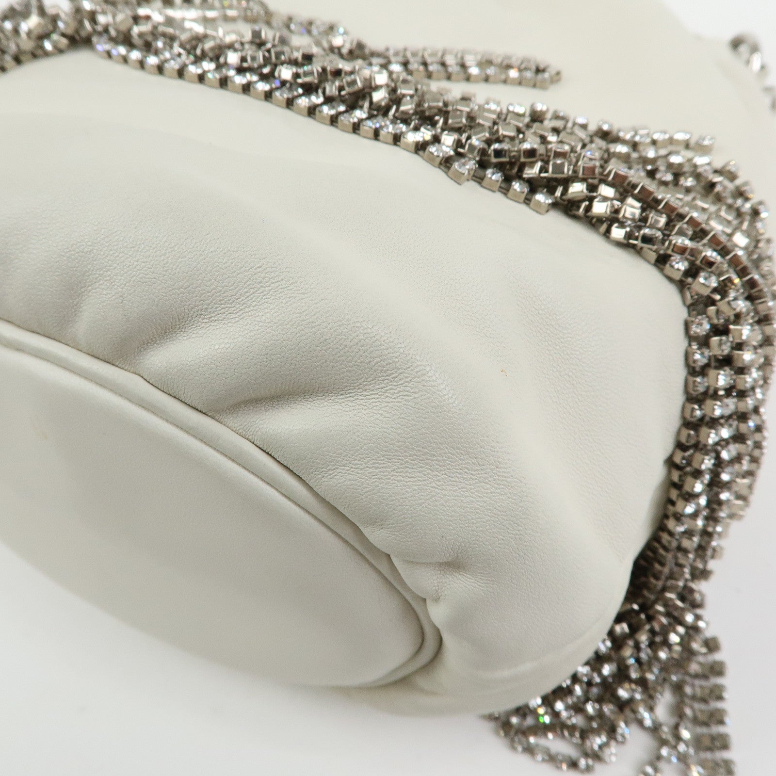 MIU MIU Nappa Leather 2Way Hand Bag Shoulder Bag Fringe White 5BE014