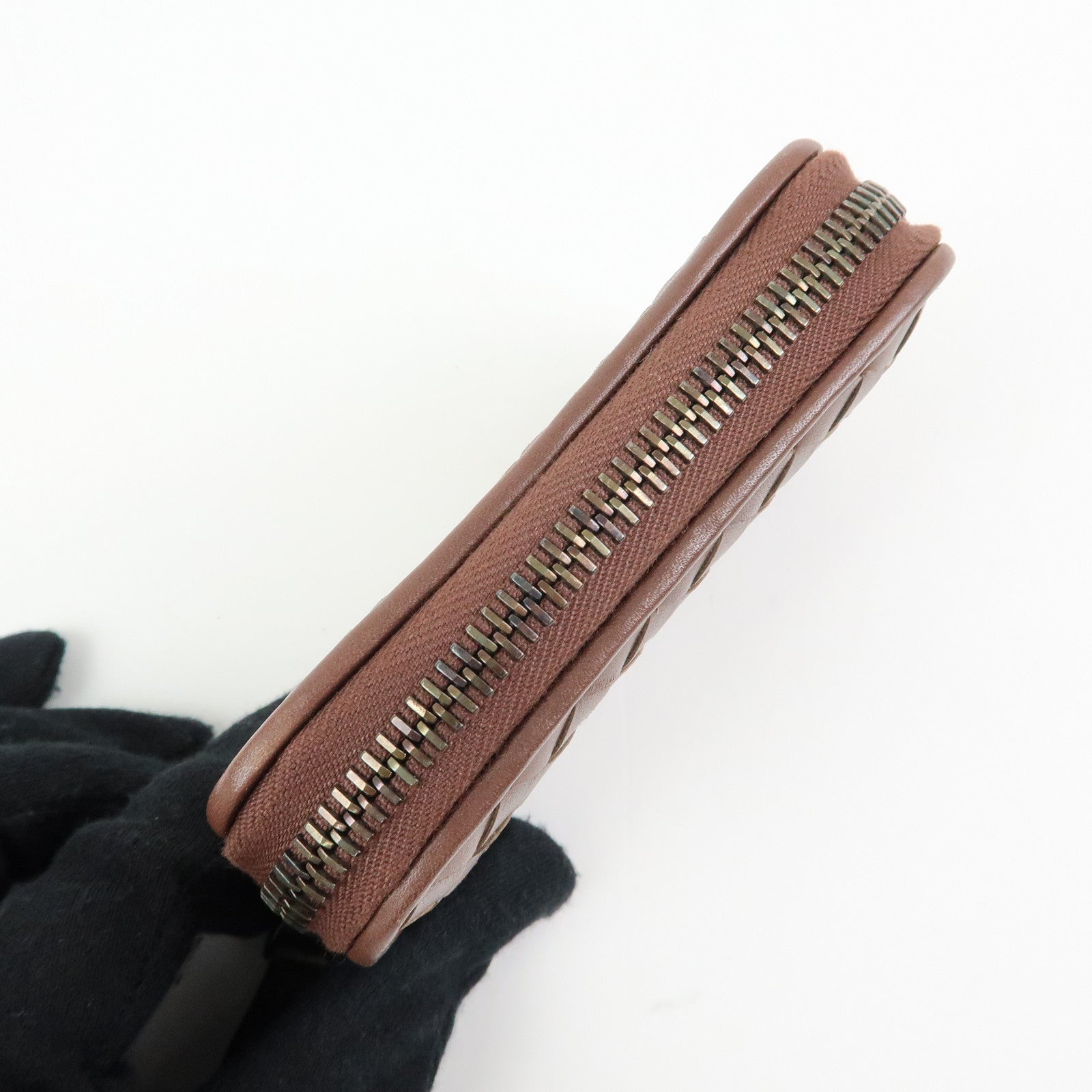 BOTTEGA VENETA Intrecciato Leather Round Zippy Coin Case Brown