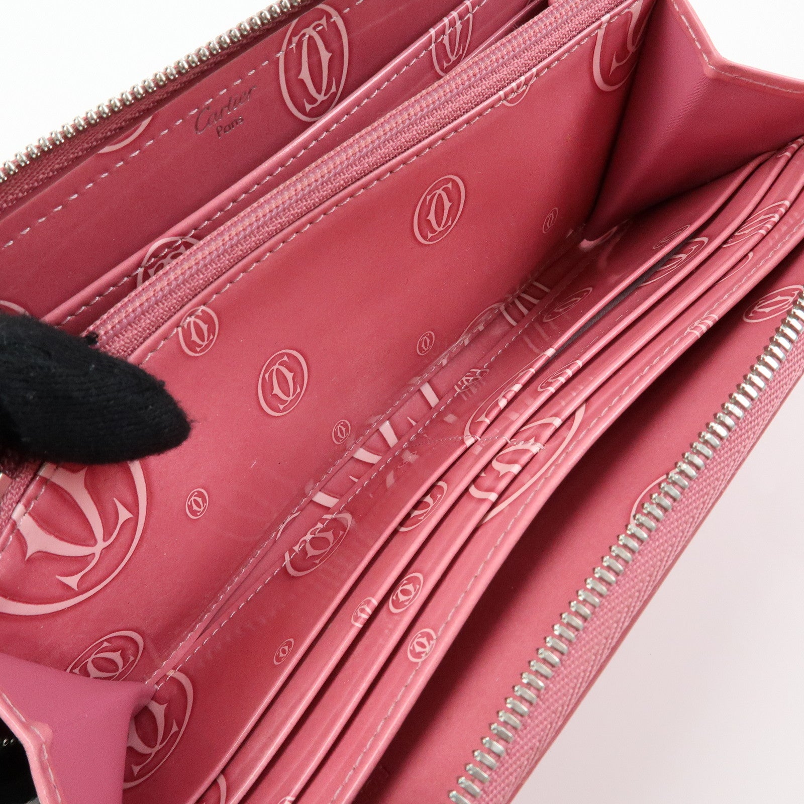 Cartier Happy Birthday Patent Leather Round Zippy Long Wallet Pink