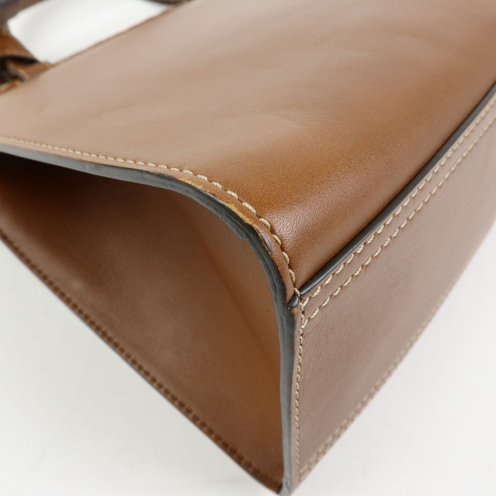 GUCCI Double G Leather 2Way Bag Hand Bag Shoulder Bag Brown 421890
