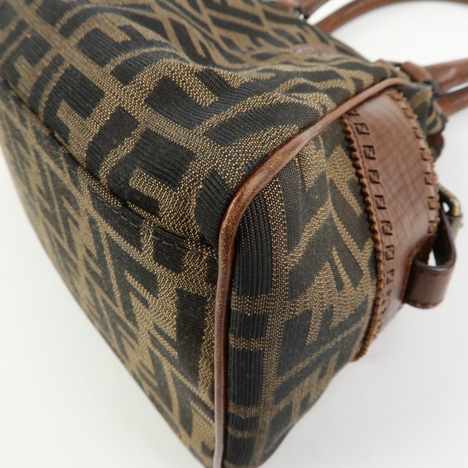FENDI Zucca Etnico Canvas Leather Hand Bag Brown 8BN157