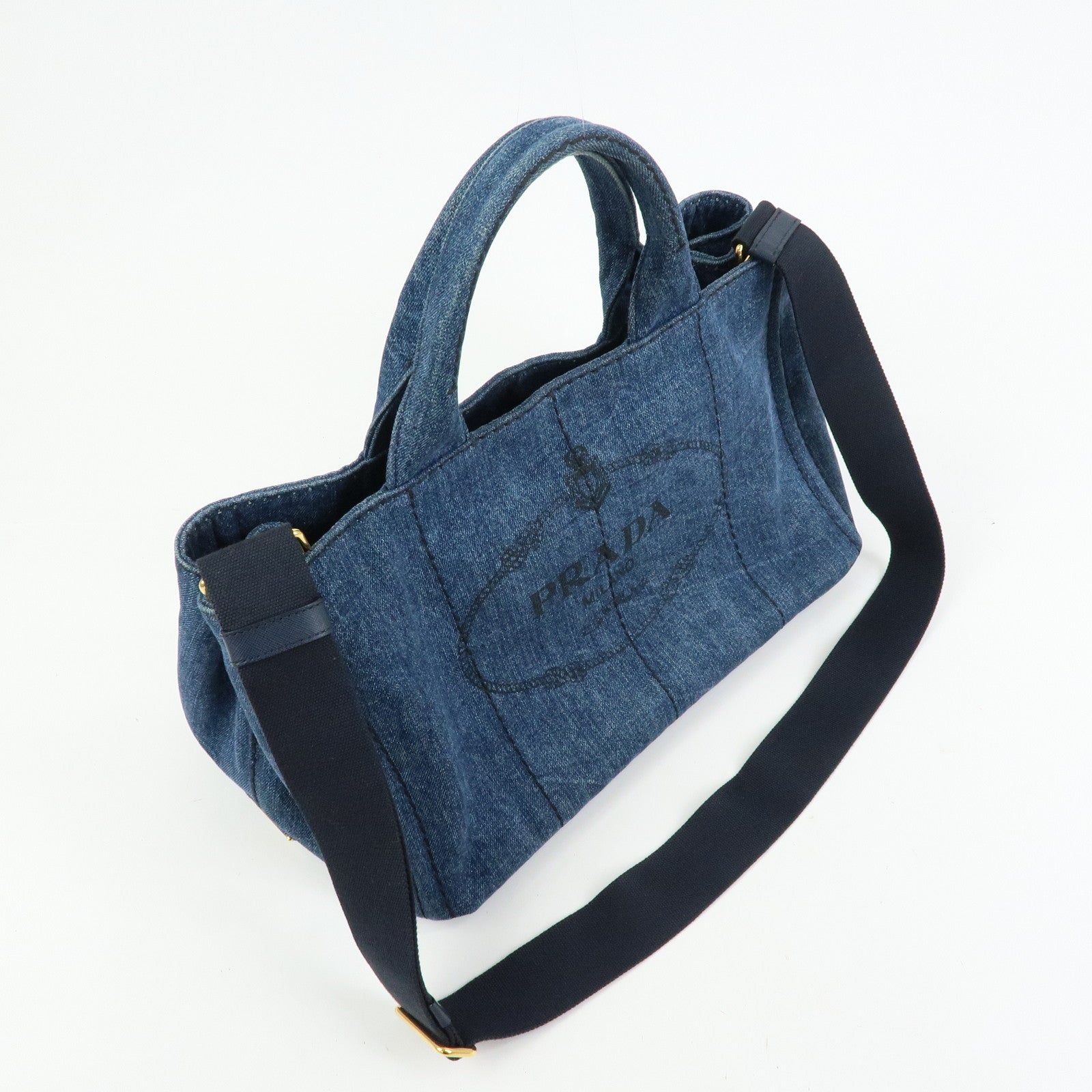 PRADA Canapa Triangle Logo Canvas 2Way Hand Bag Shoulder Bag Denim