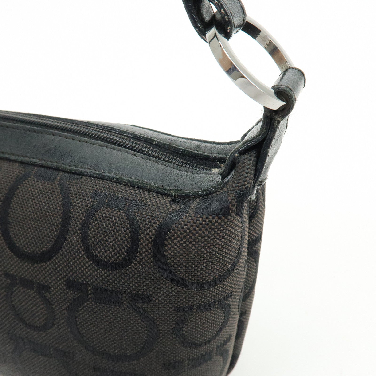 Ferragamo Gancini Canvas Leather Hand Bag Accessory Pouch Black