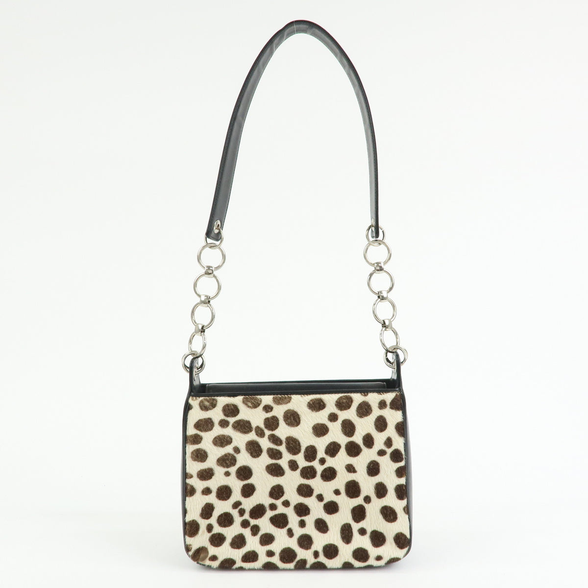 SAINT LAURENT PARIS Pony Hair Leather Leopard Shoulder Bag Beige Brown