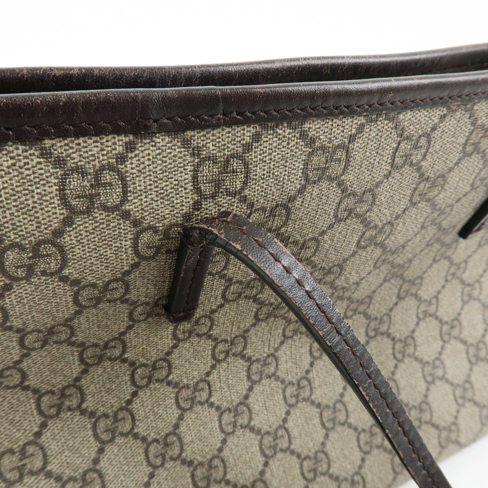 GUCCI GG Supreme Leather 2Way Bag Hand Bag Brown Beige 353440