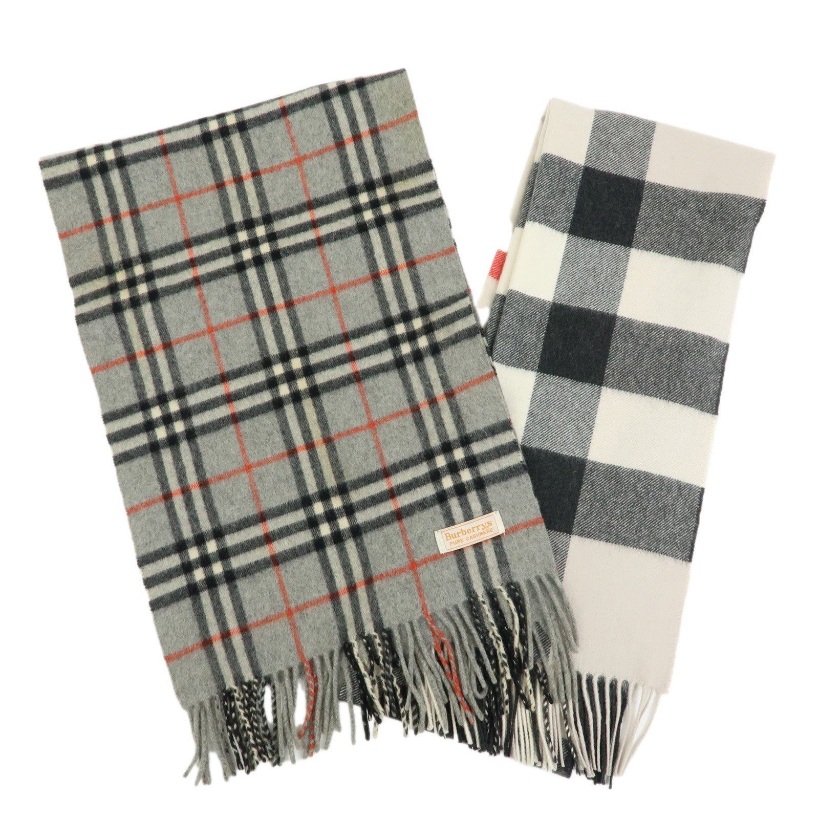 BURBERRY Lot of 2 Cashmere 100% Scarf Shawl Nova Plaid Grey Off White