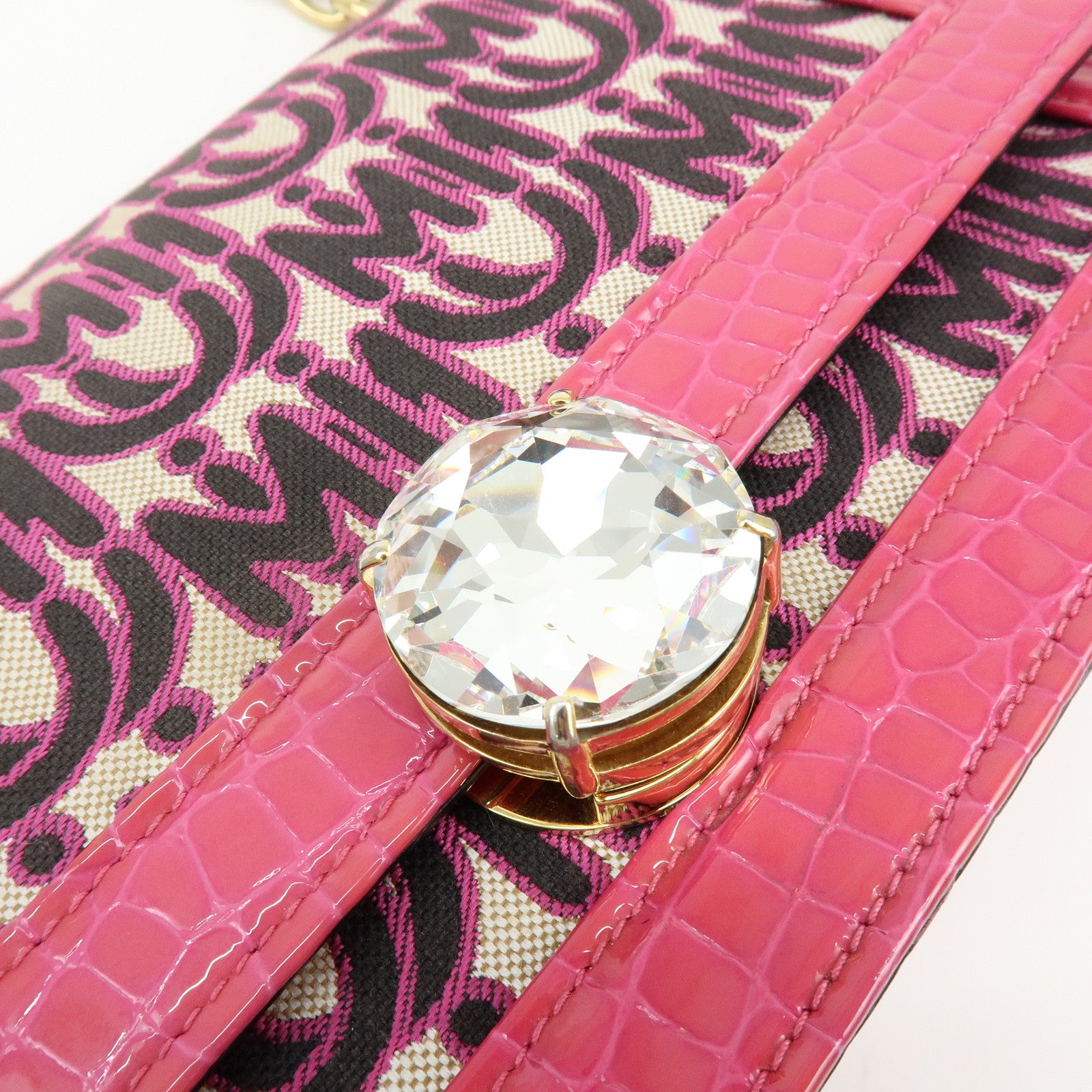 MIU MIU Jacquard Embossed Leather 2Way Hand Shoulder Bag Pink 5BD233