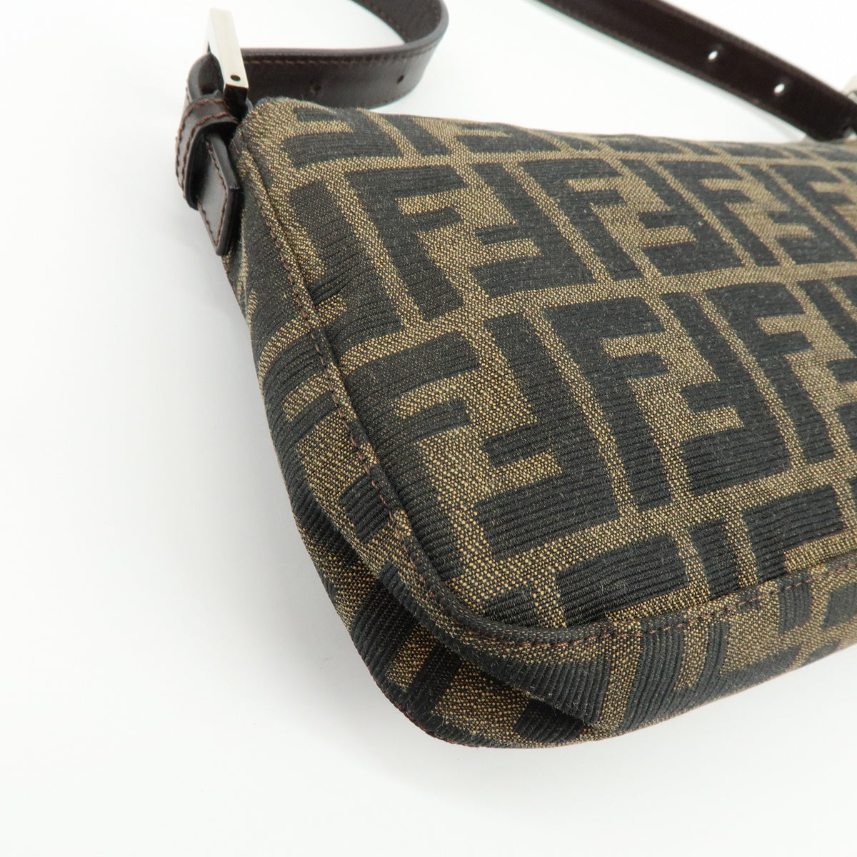 FENDI Mamma Baguette Jacquard Canvas Leather Shoulder Bag 26424
